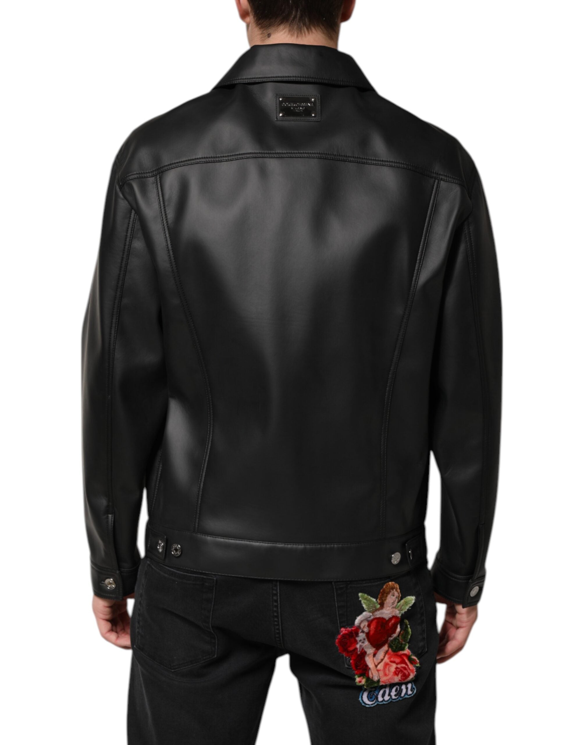 Dolce & Gabbana Black Polyester Button Down Biker Men's Jacket