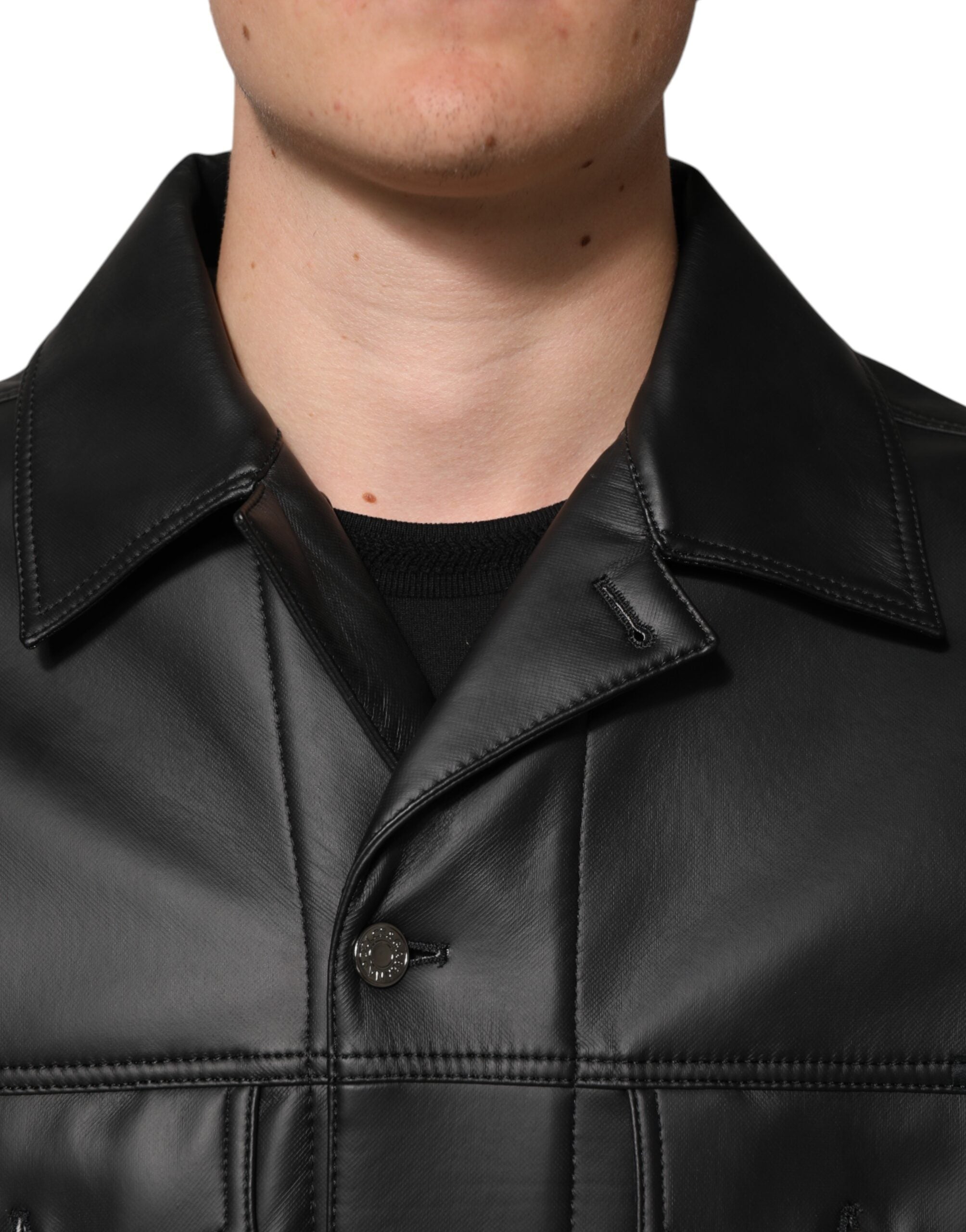 Dolce & Gabbana Black Polyester Button Down Biker Men's Jacket