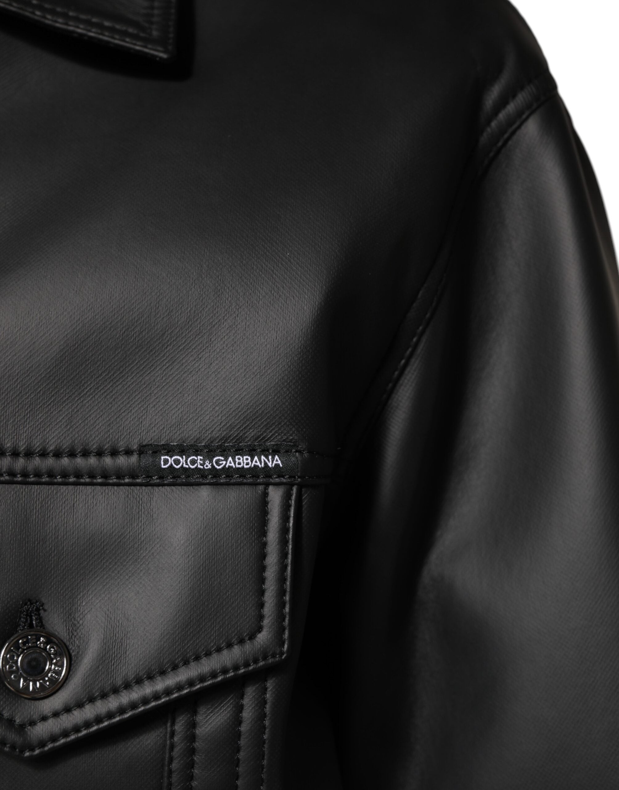 Dolce & Gabbana Black Polyester Button Down Biker Men's Jacket