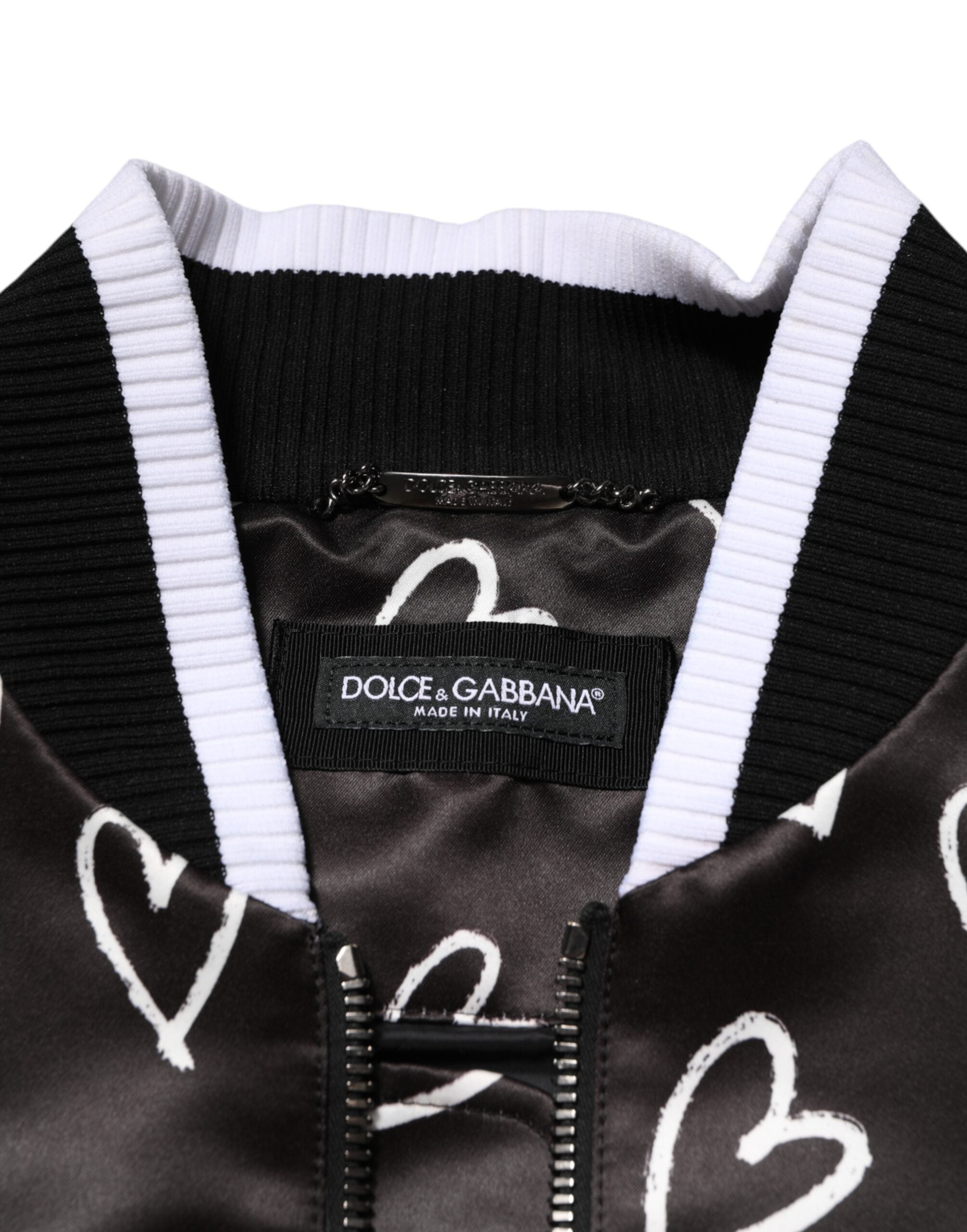 Dolce & Gabbana Black Polyester Heart Print Bomber Men's Jacket