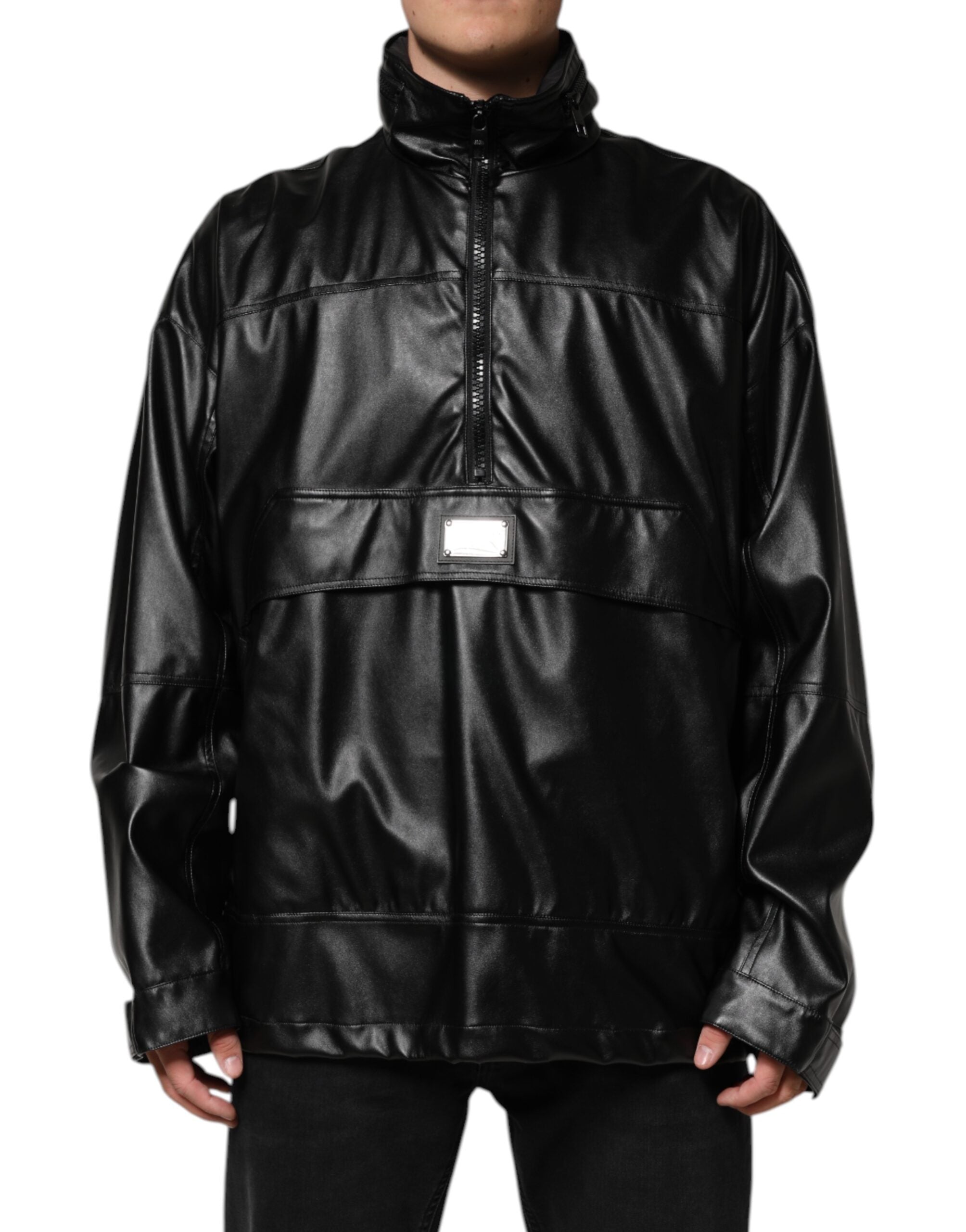 Dolce & Gabbana Black Polyester Logo Plaque Bomber Men's Jacket