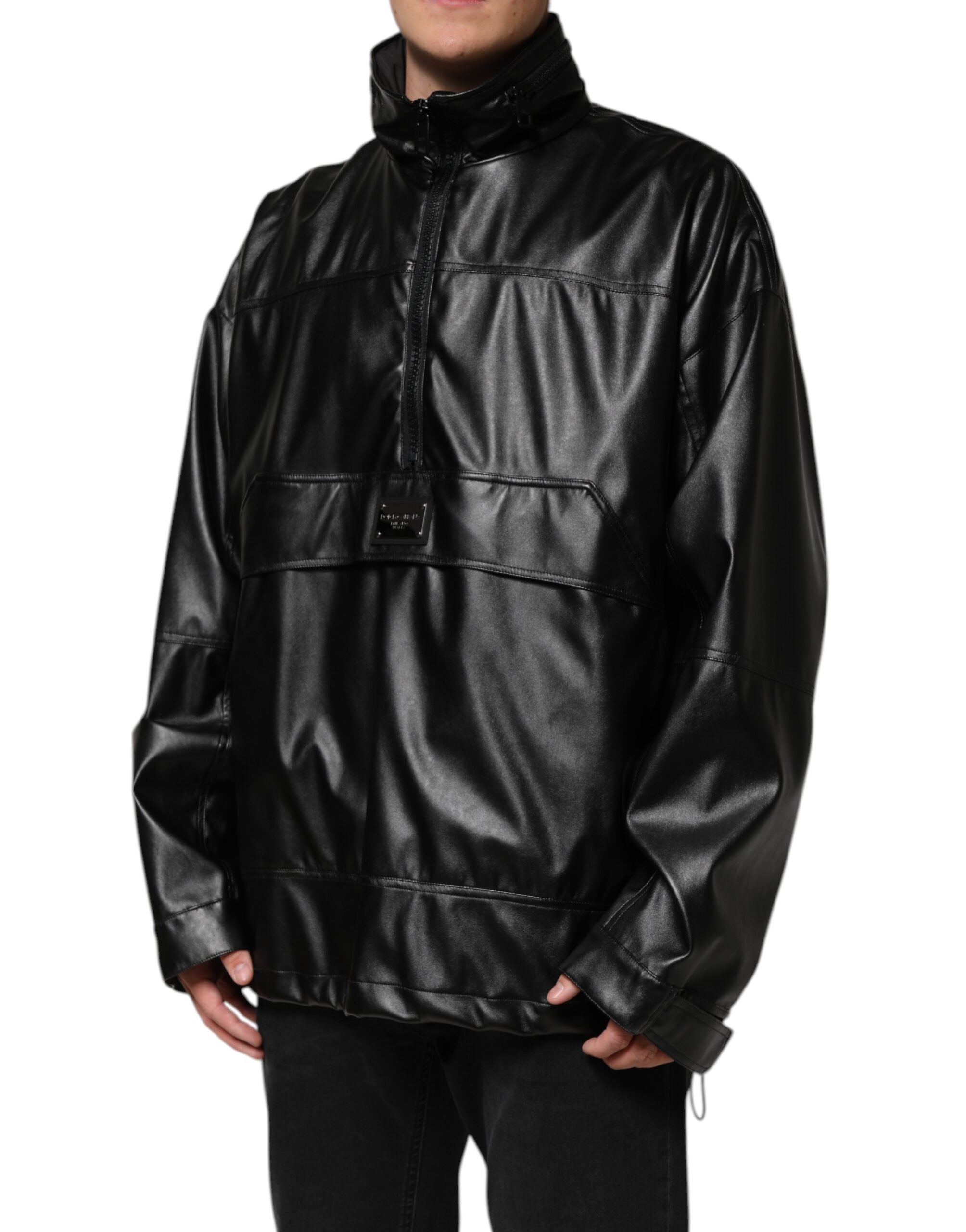 Dolce & Gabbana Black Polyester Logo Plaque Bomber Men's Jacket