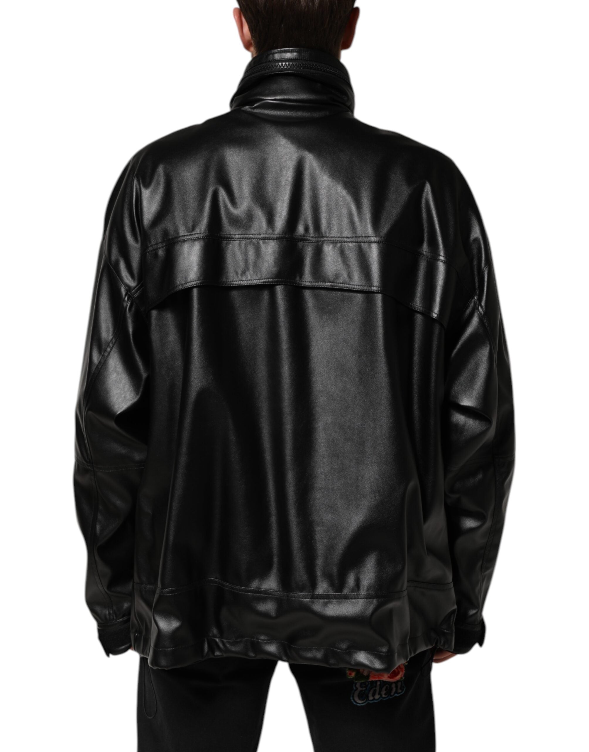 Dolce & Gabbana Black Polyester Logo Plaque Bomber Men's Jacket