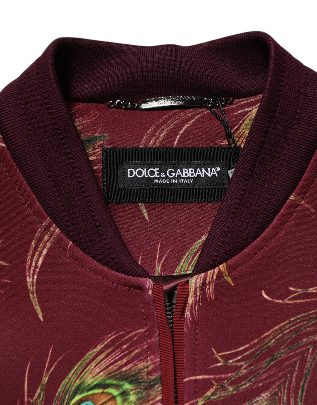 Dolce & Gabbana Maroon Peacock Feather Print Bomber Men's Jacket