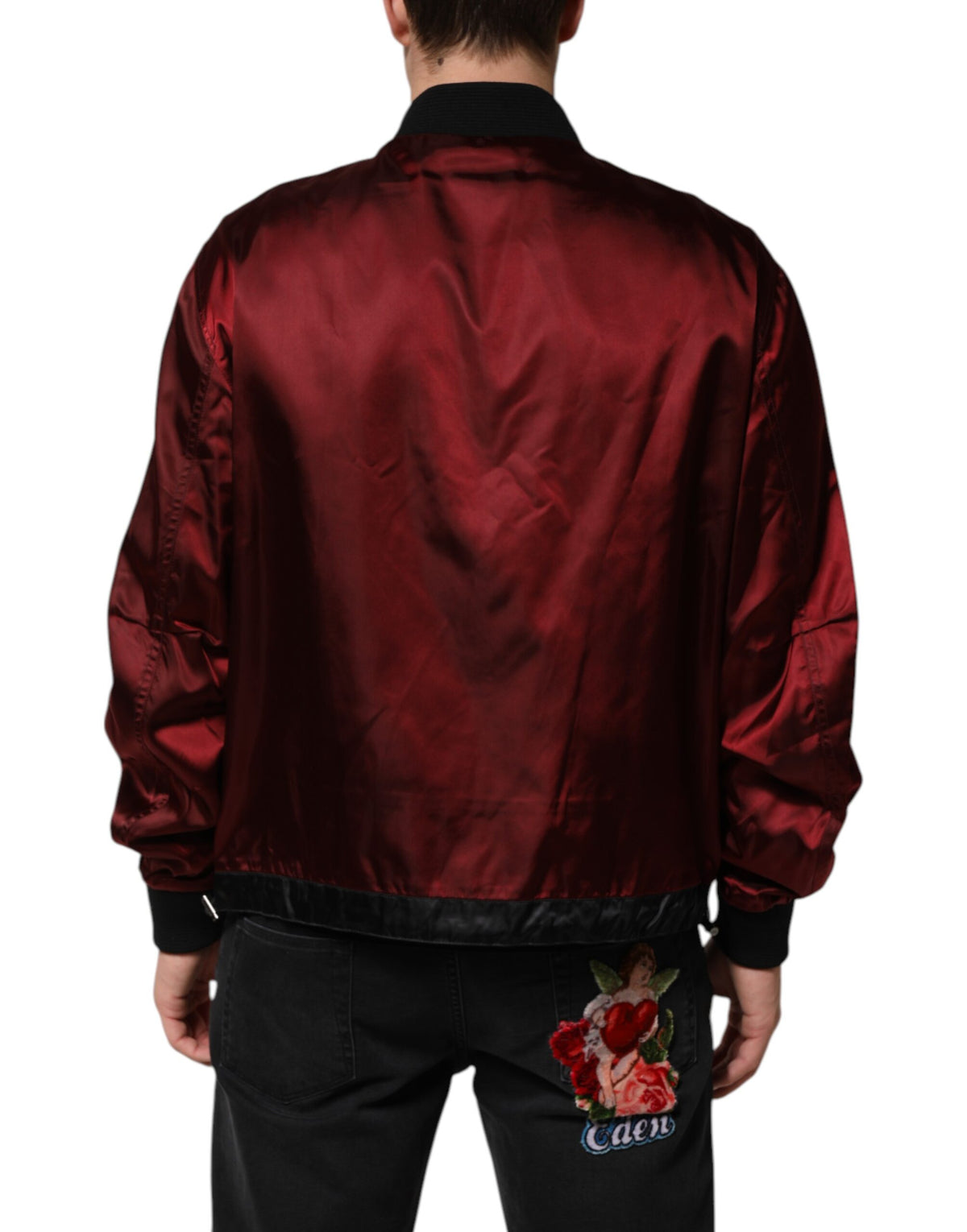 Dolce & Gabbana Maroon Nylon DG Crown Embroidery Men's Jacket (Pre-Owned)