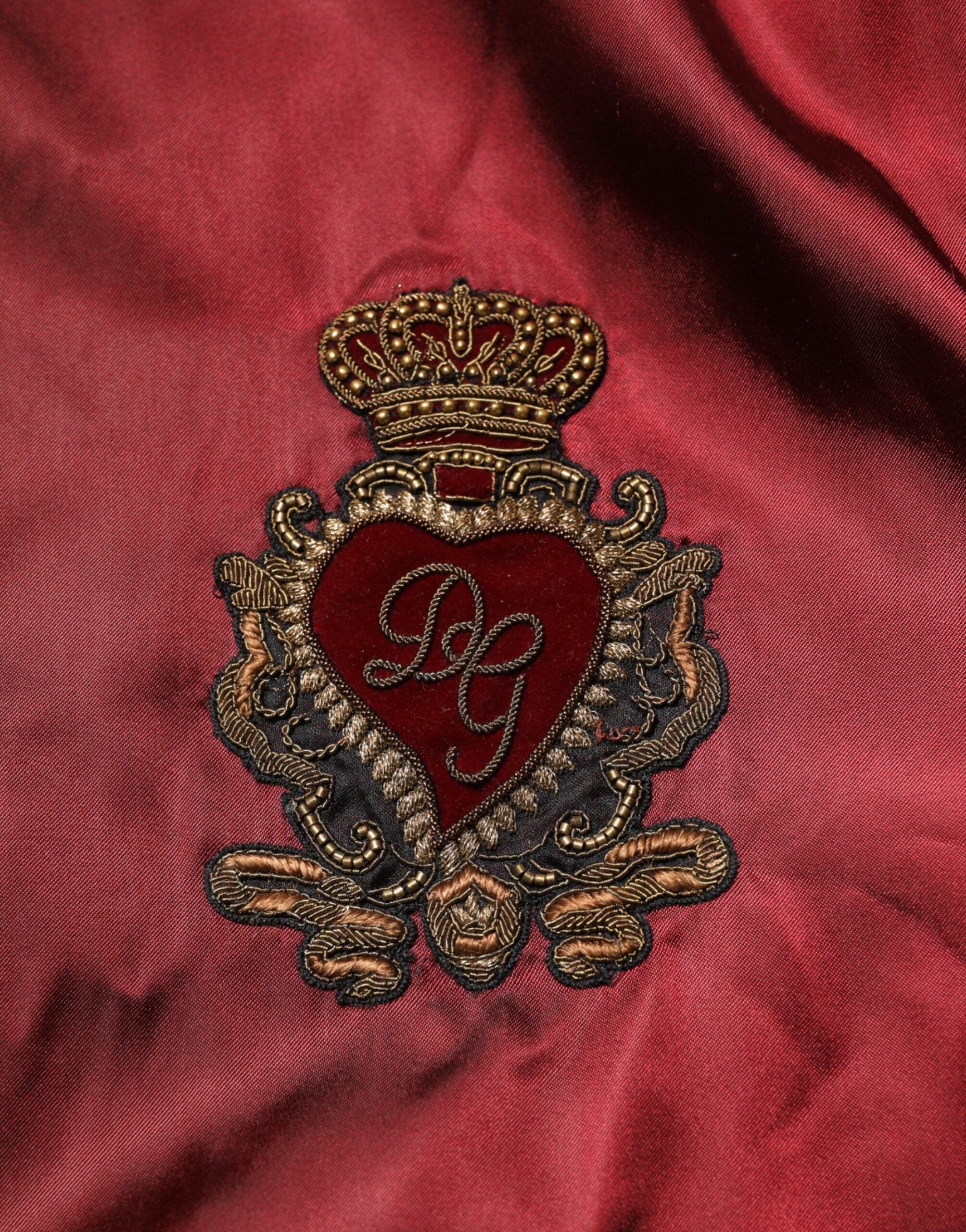 Dolce & Gabbana Maroon Nylon DG Crown Embroidery Men's Jacket (Pre-Owned)