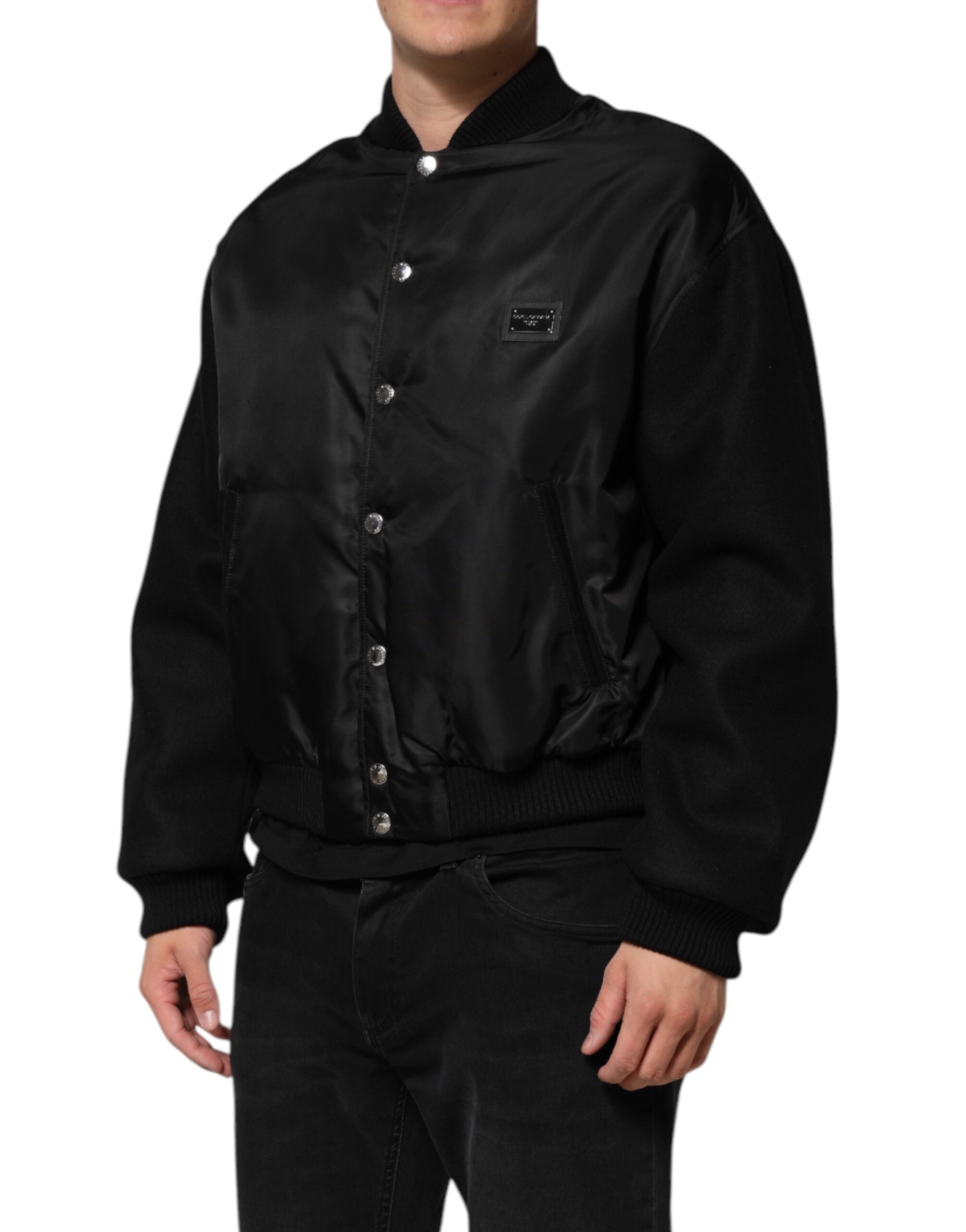 Dolce & Gabbana Black Polyester Logo Plaque Bomber Men's Jacket (Pre-Owned)