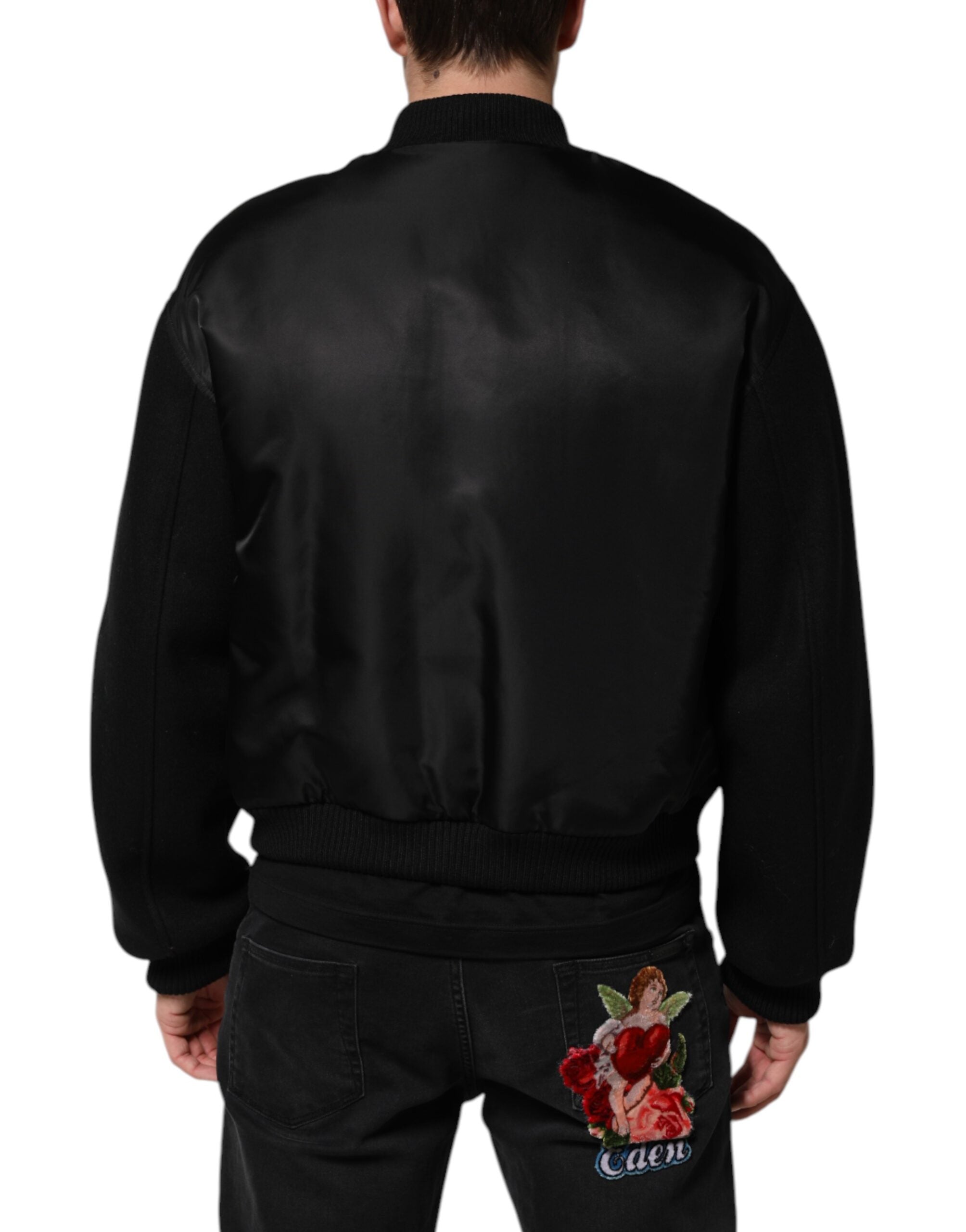 Dolce & Gabbana Black Polyester Logo Plaque Bomber Men's Jacket (Pre-Owned)