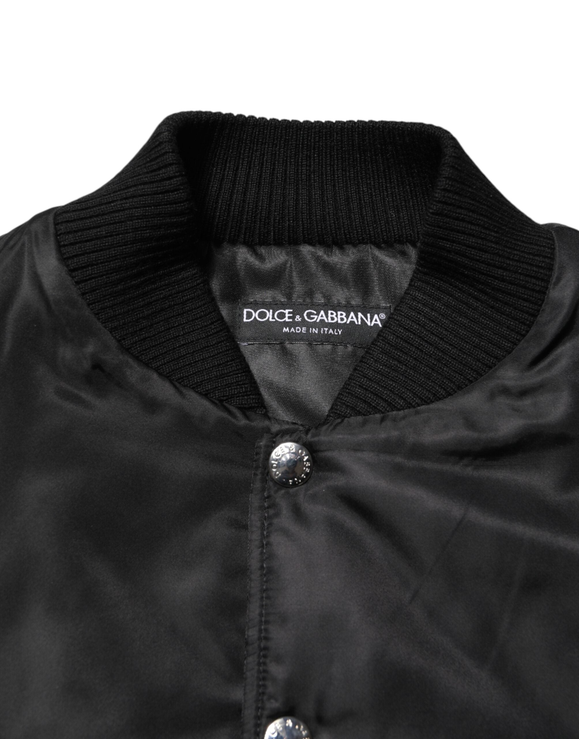 Dolce & Gabbana Black Polyester Logo Plaque Bomber Men's Jacket (Pre-Owned)