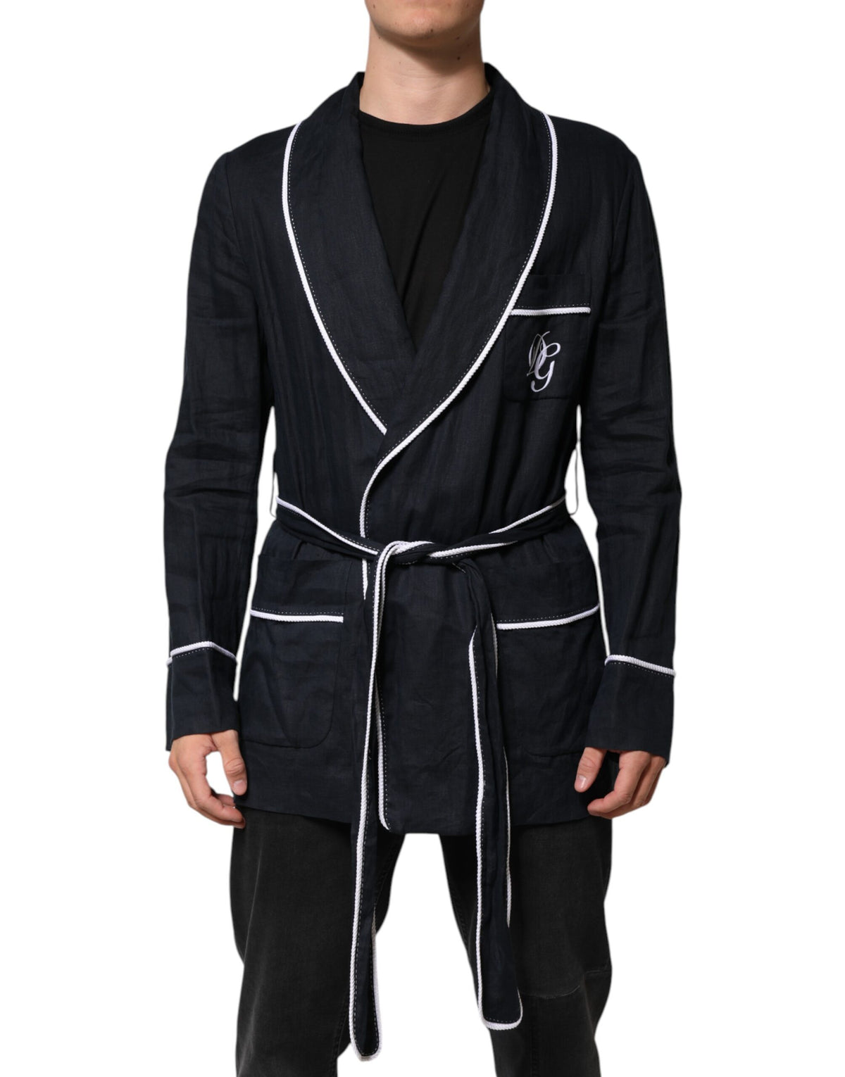 Dolce & Gabbana Dark Blue DG Embroidery Jacket Robe Men's Blazer