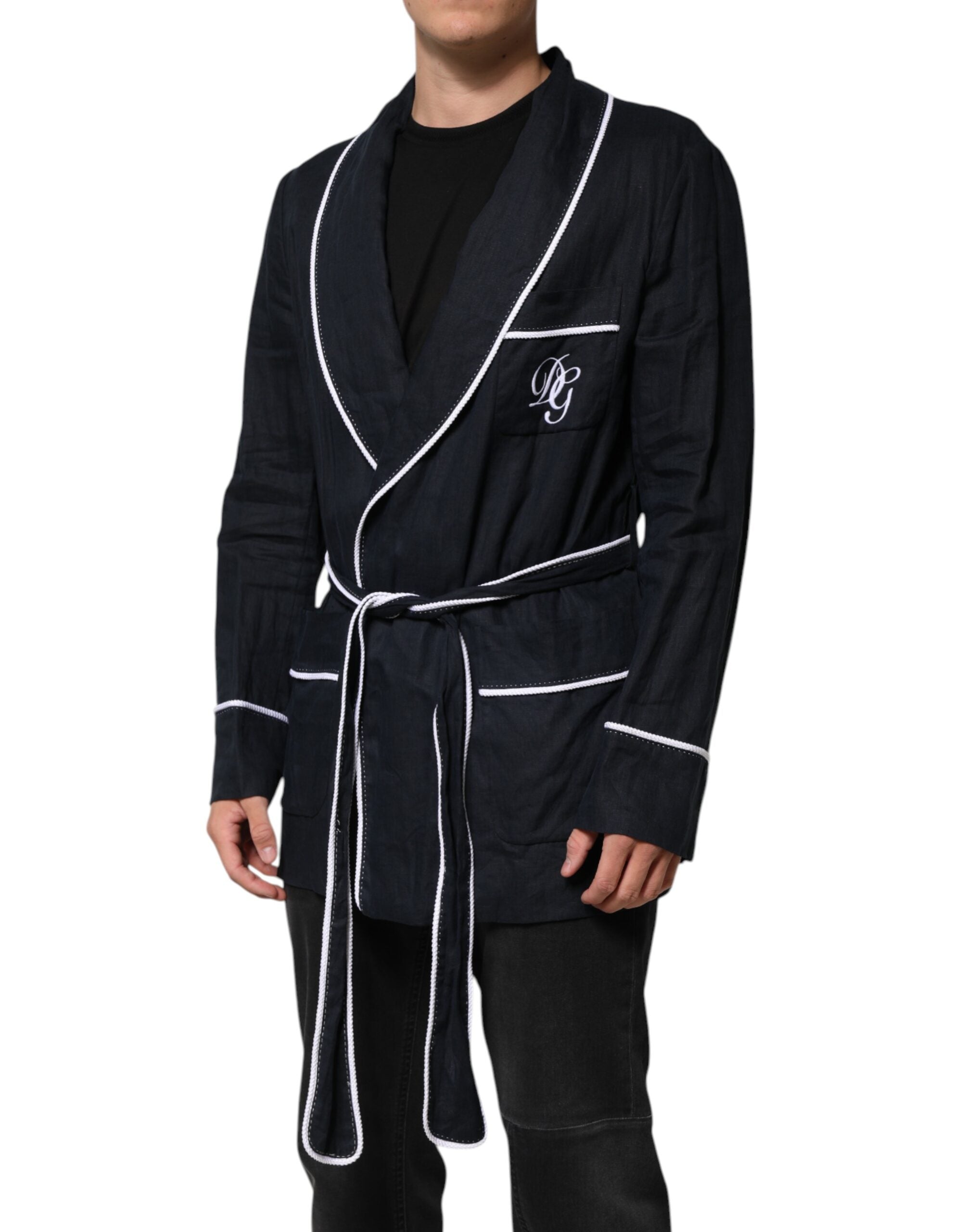 Dolce & Gabbana Dark Blue DG Embroidery Jacket Robe Men's Blazer