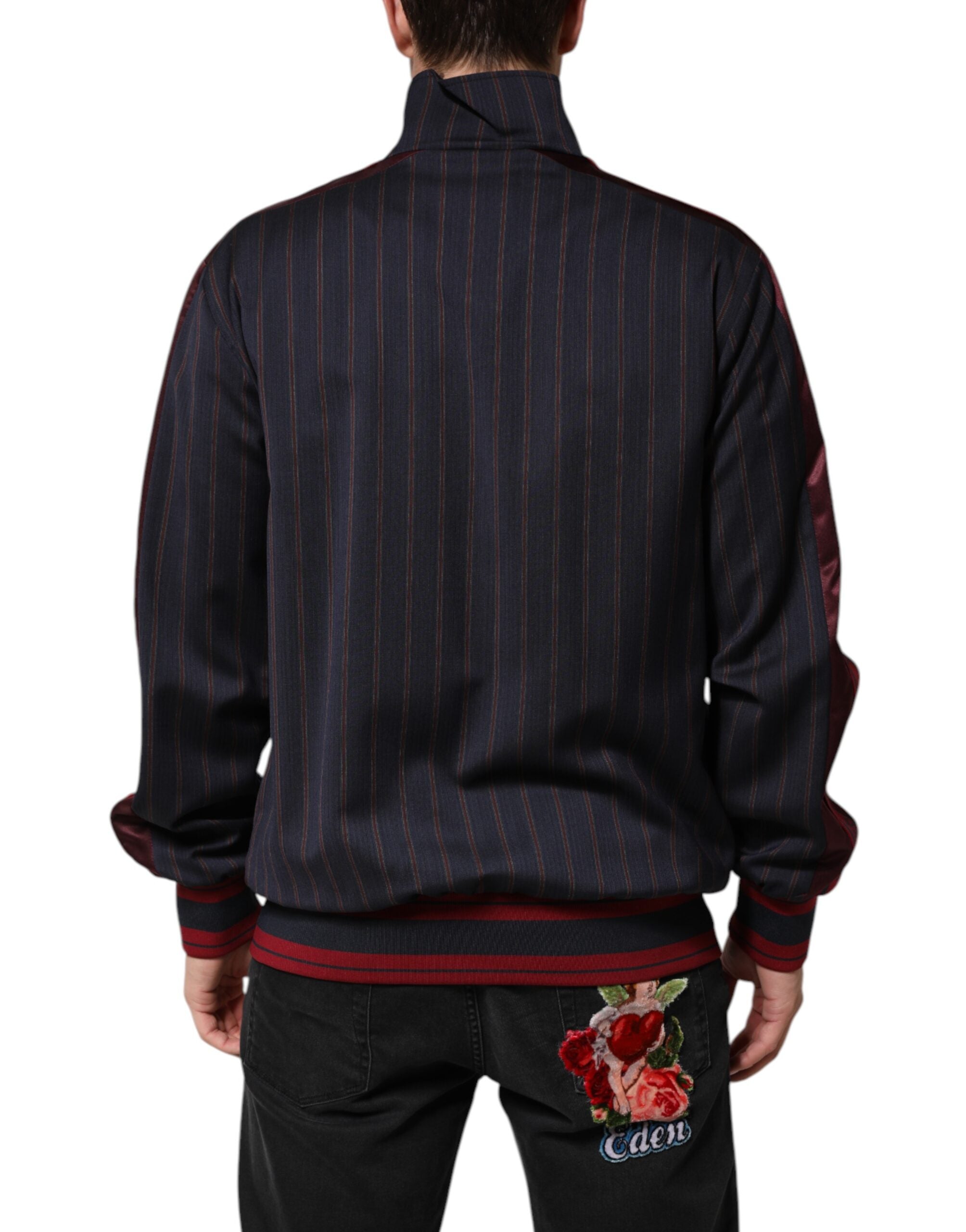 Dolce & Gabbana Blue Red Striped Logo Plaque Full Zip Men's Jacket