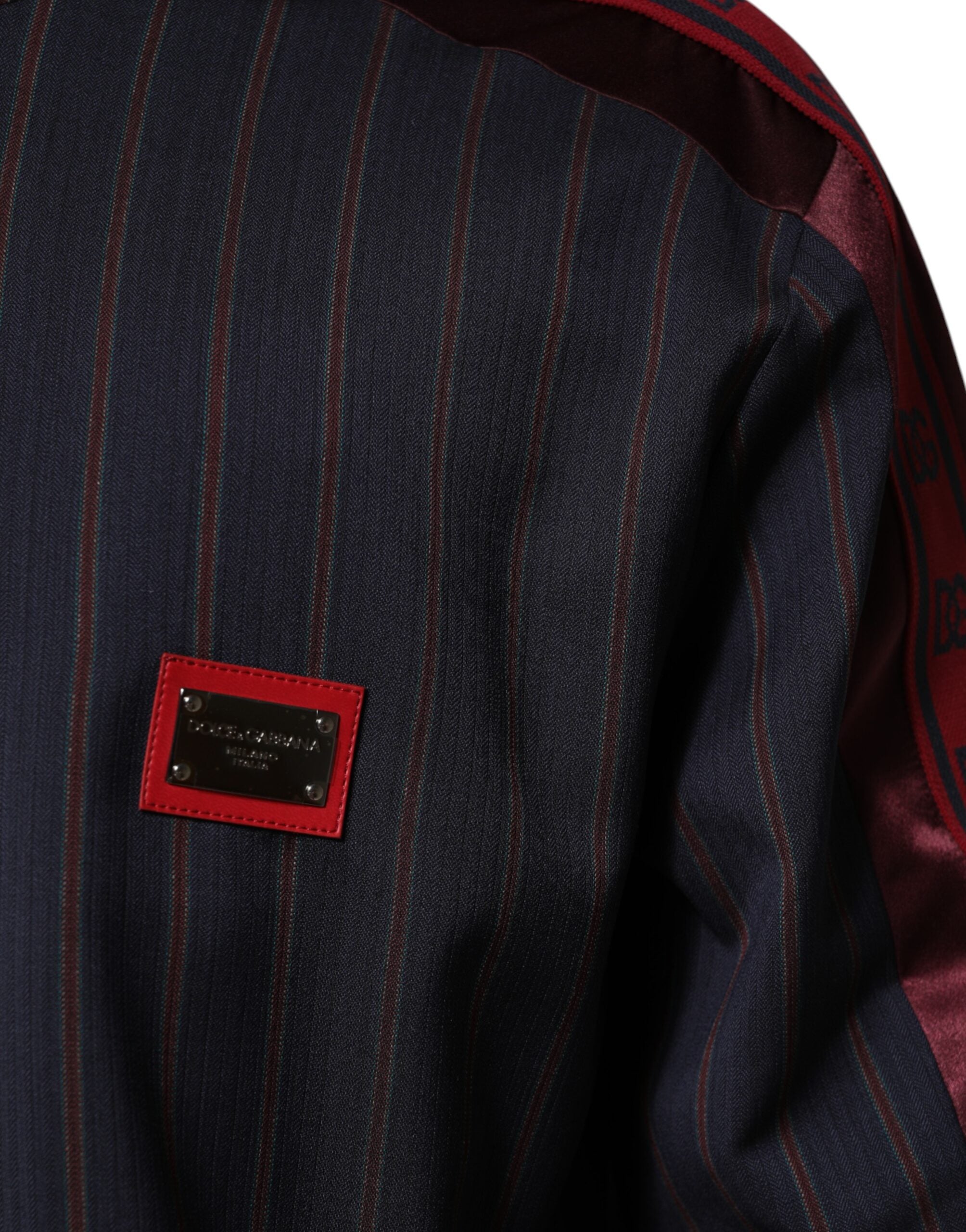 Dolce & Gabbana Blue Red Striped Logo Plaque Full Zip Men's Jacket