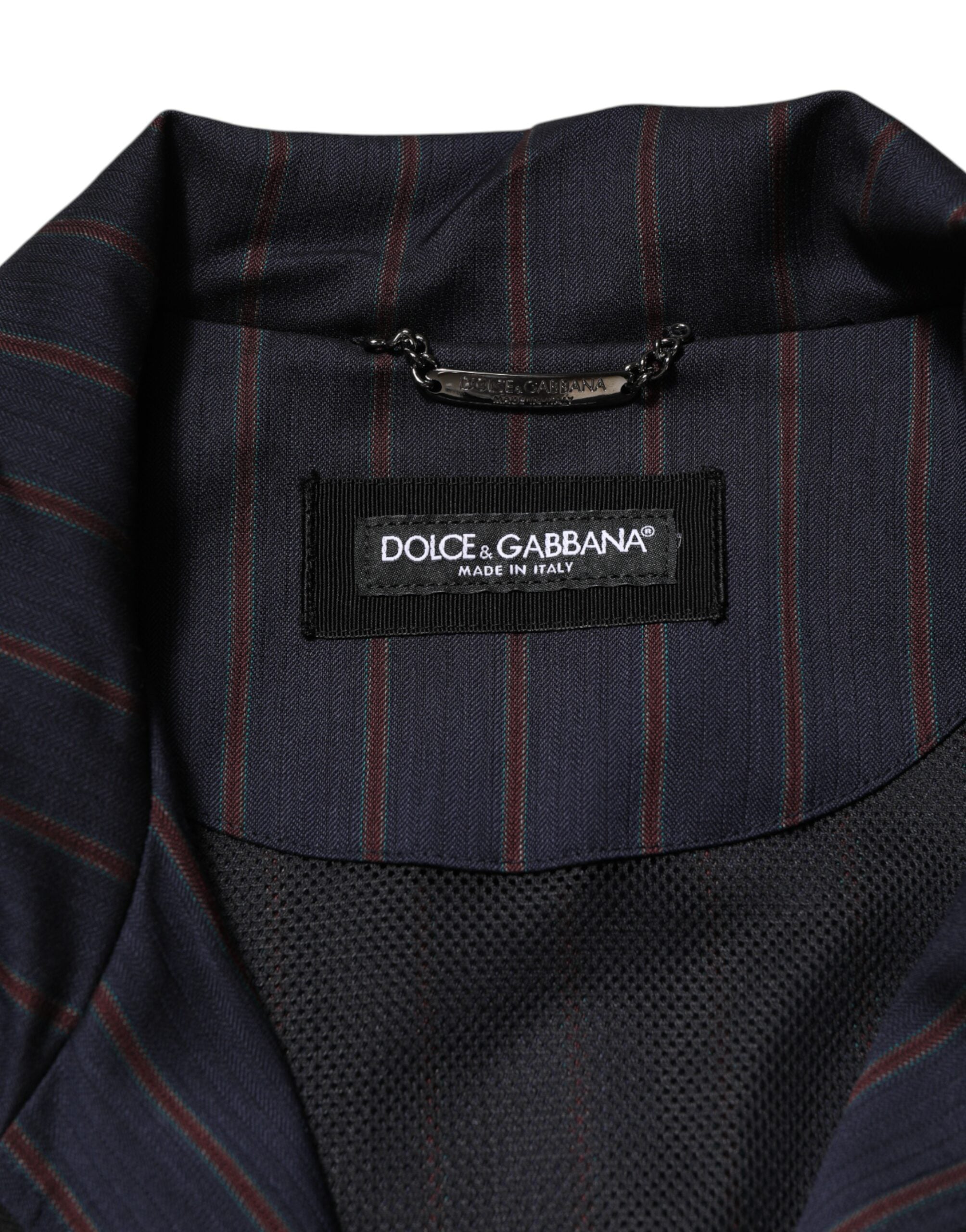 Dolce & Gabbana Blue Red Striped Logo Plaque Full Zip Men's Jacket