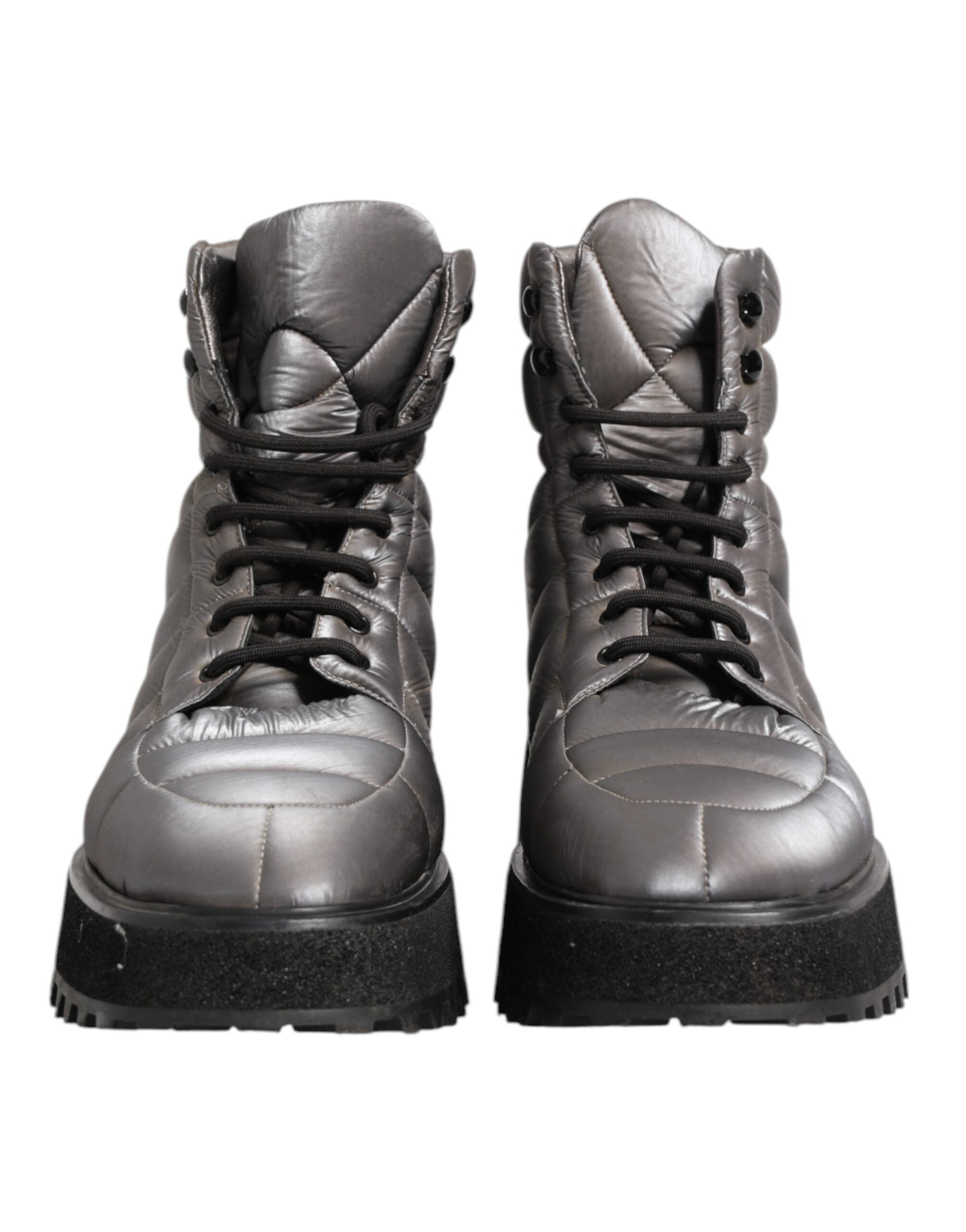 Dolce & Gabbana Silver Padded Mid Calf Lace Up Boots Men's Shoes (Pre-Owned)