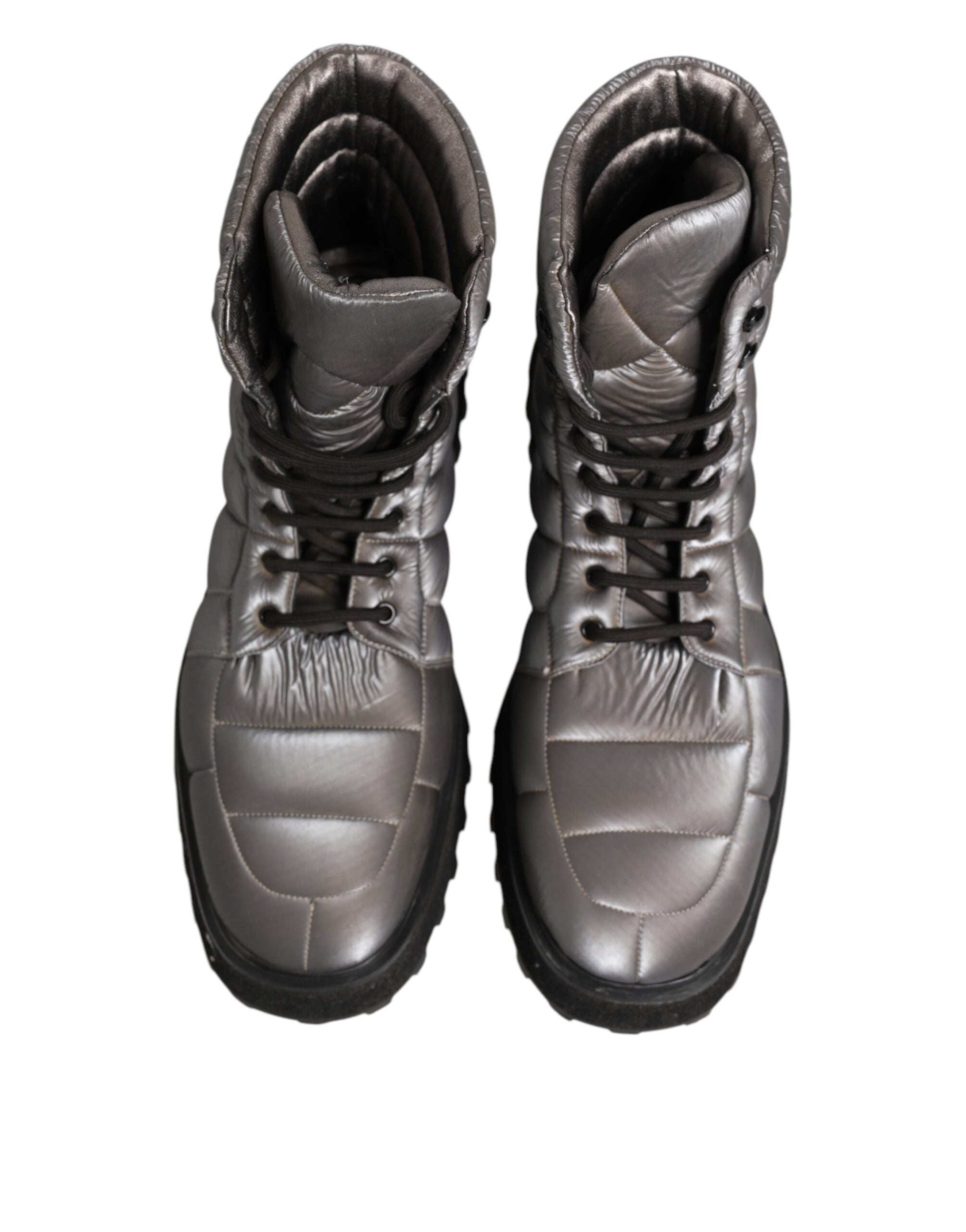 Dolce & Gabbana Silver Padded Mid Calf Lace Up Boots Men's Shoes (Pre-Owned)