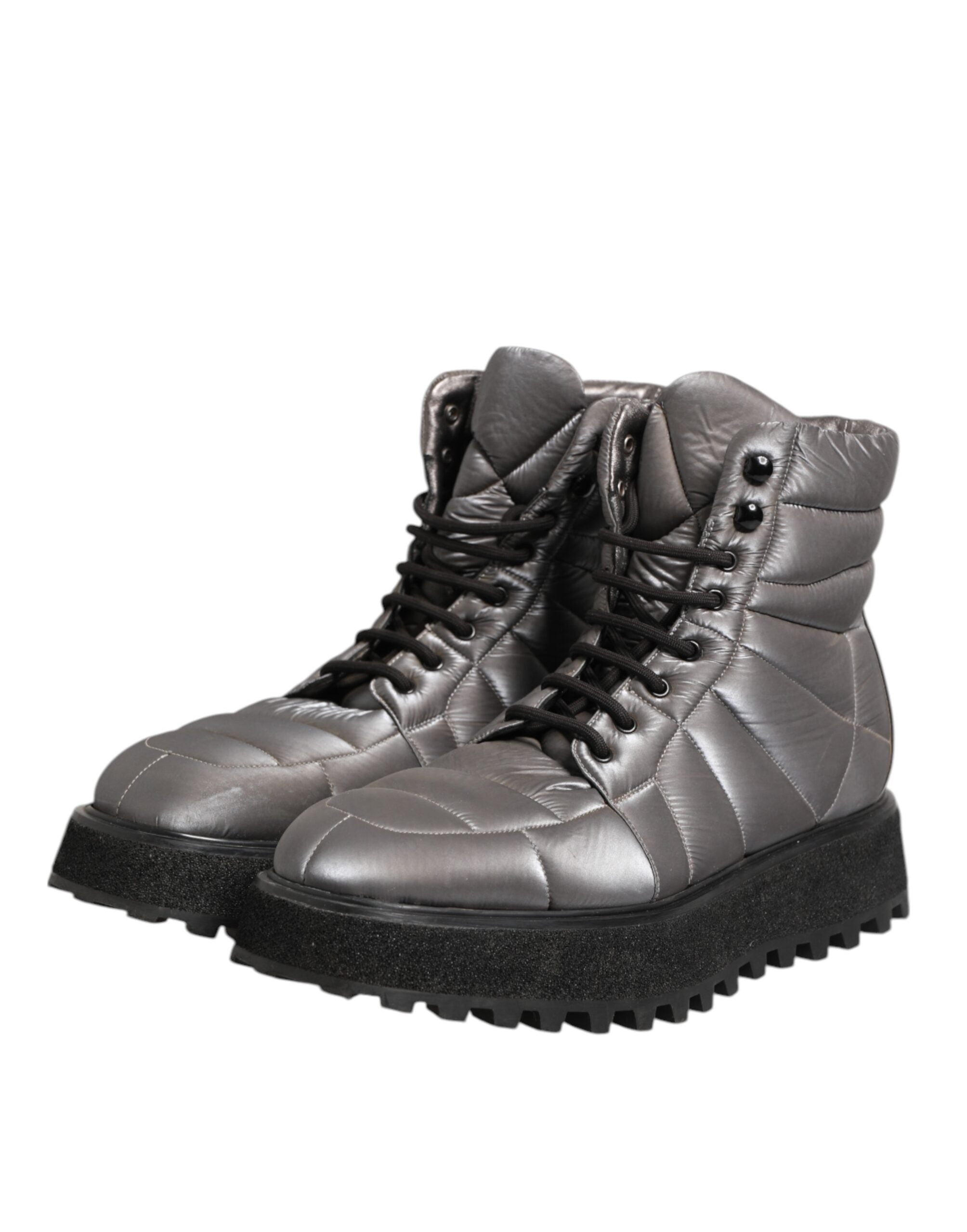 Dolce & Gabbana Silver Padded Mid Calf Lace Up Boots Men's Shoes (Pre-Owned)