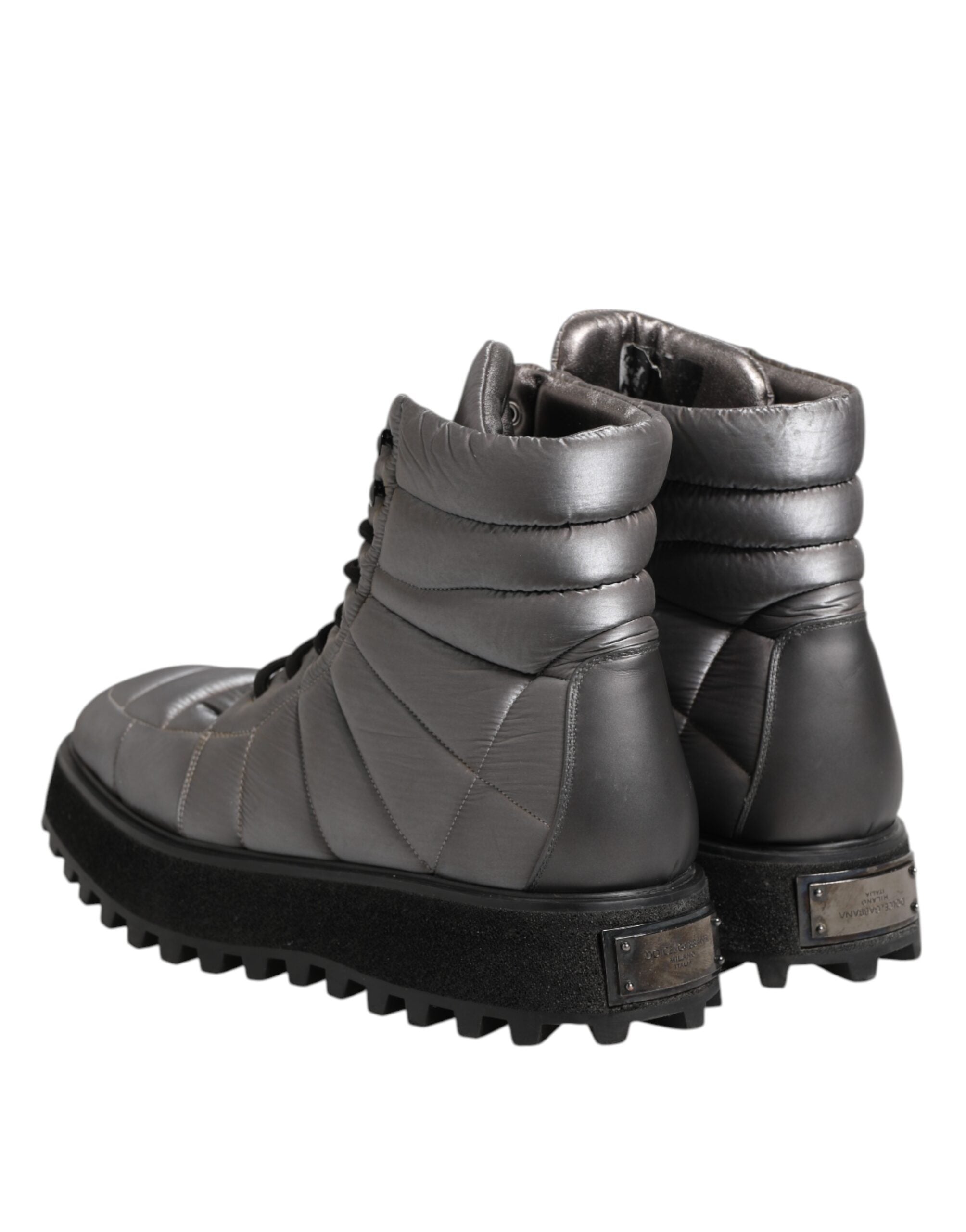 Dolce & Gabbana Silver Padded Mid Calf Lace Up Boots Men's Shoes (Pre-Owned)