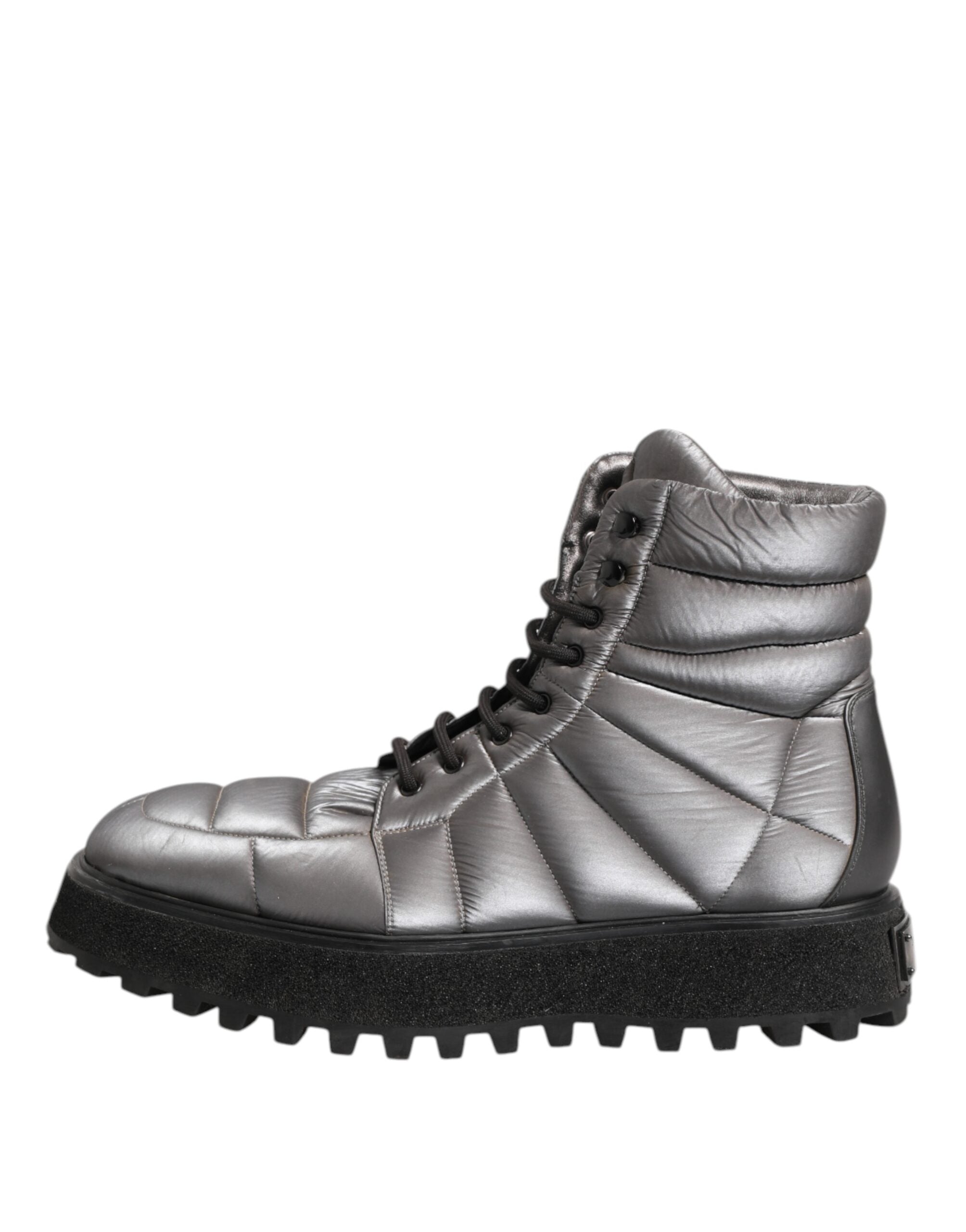 Dolce & Gabbana Silver Padded Mid Calf Lace Up Boots Men's Shoes (Pre-Owned)