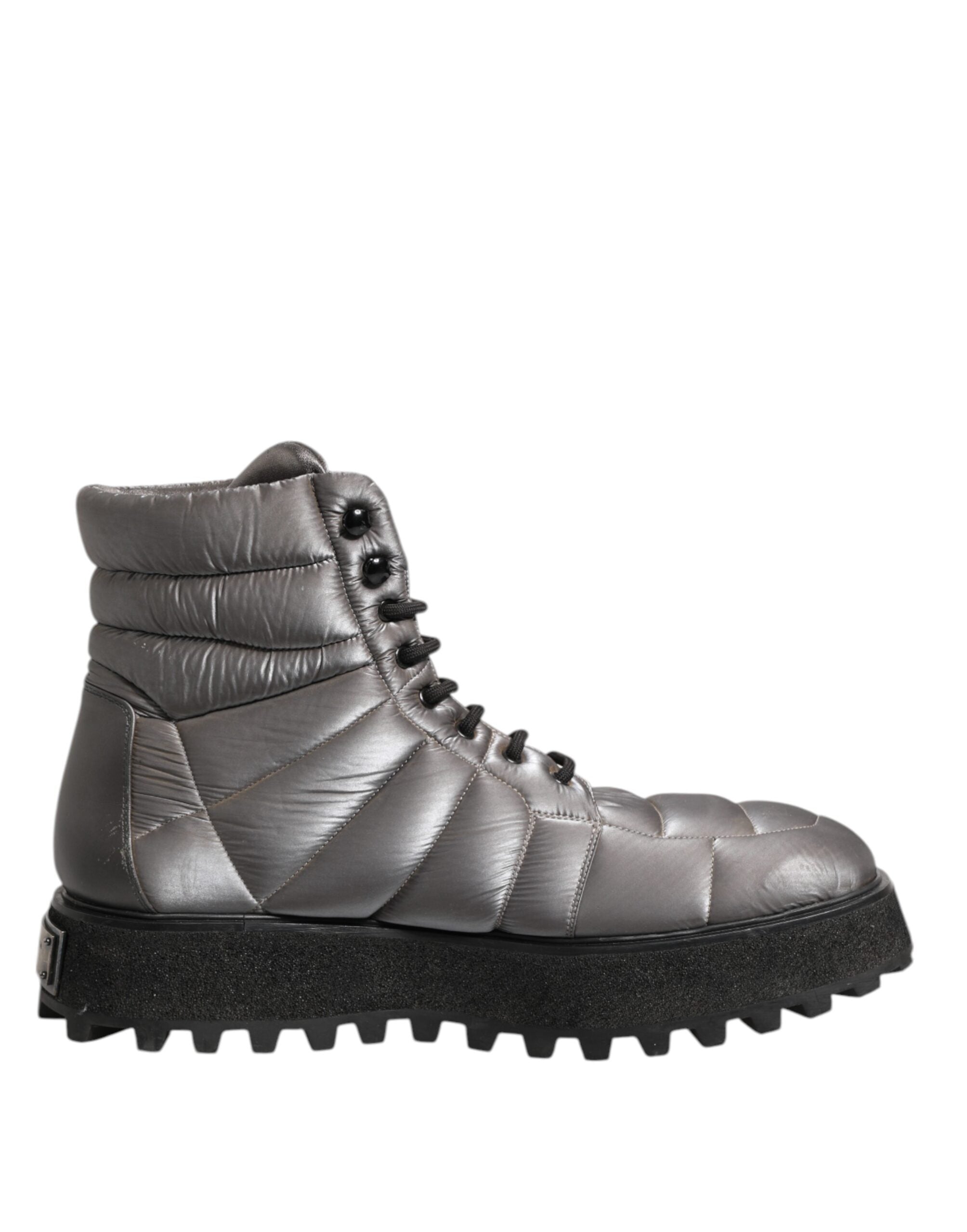 Dolce & Gabbana Silver Padded Mid Calf Lace Up Boots Men's Shoes (Pre-Owned)