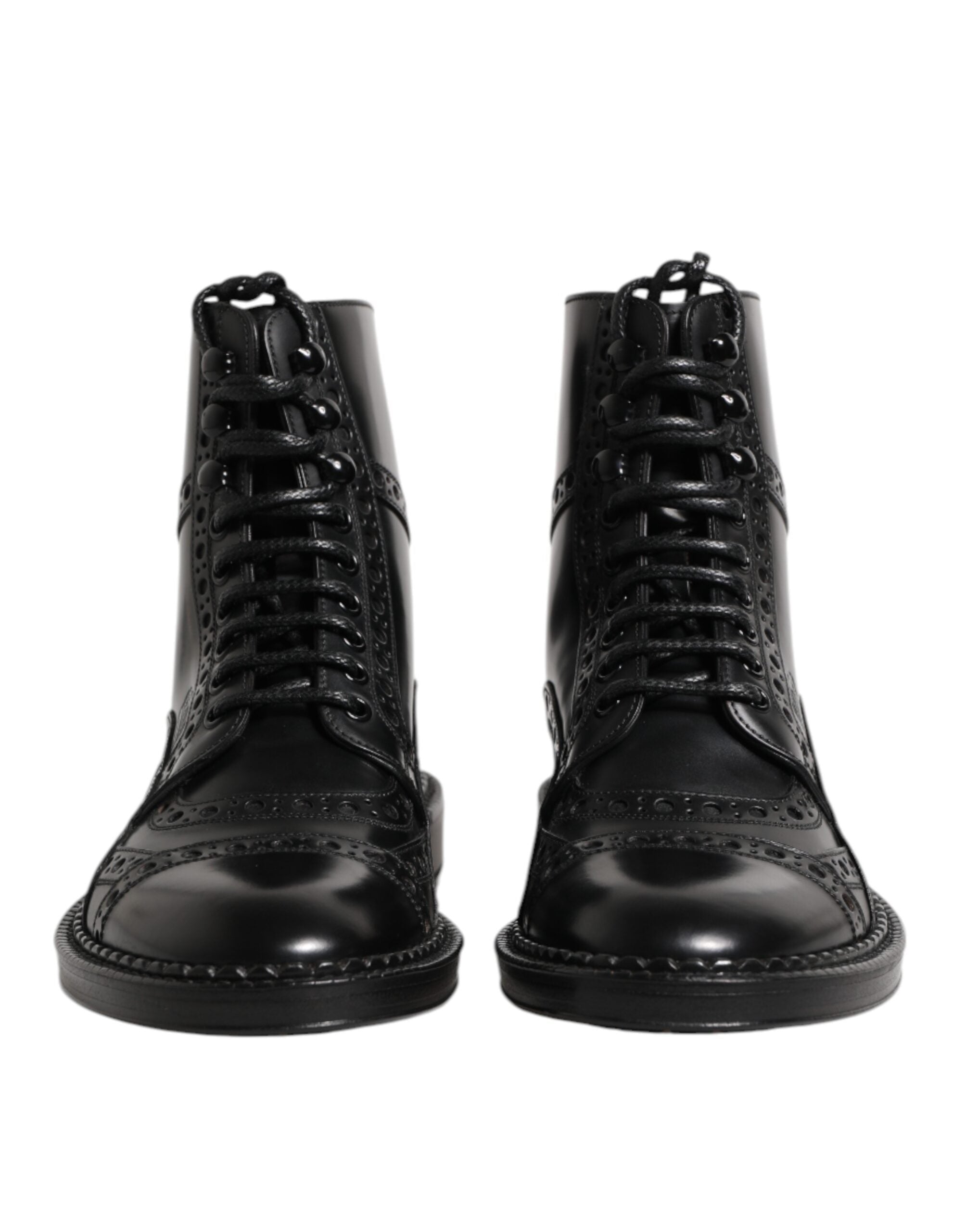 Dolce & Gabbana Black Leather Lace Up Mid Calf Boots Men's Shoes