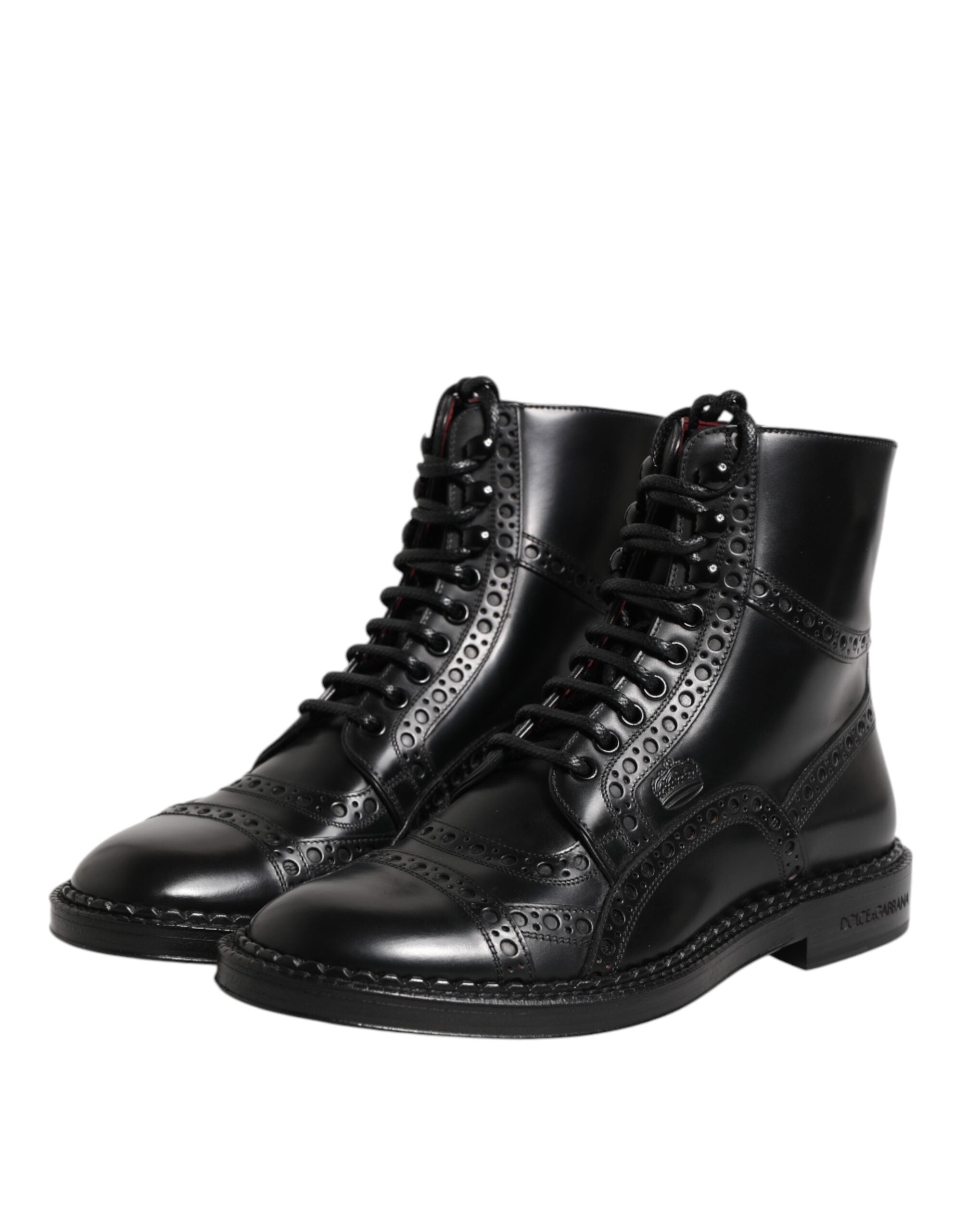 Dolce & Gabbana Black Leather Lace Up Mid Calf Boots Men's Shoes