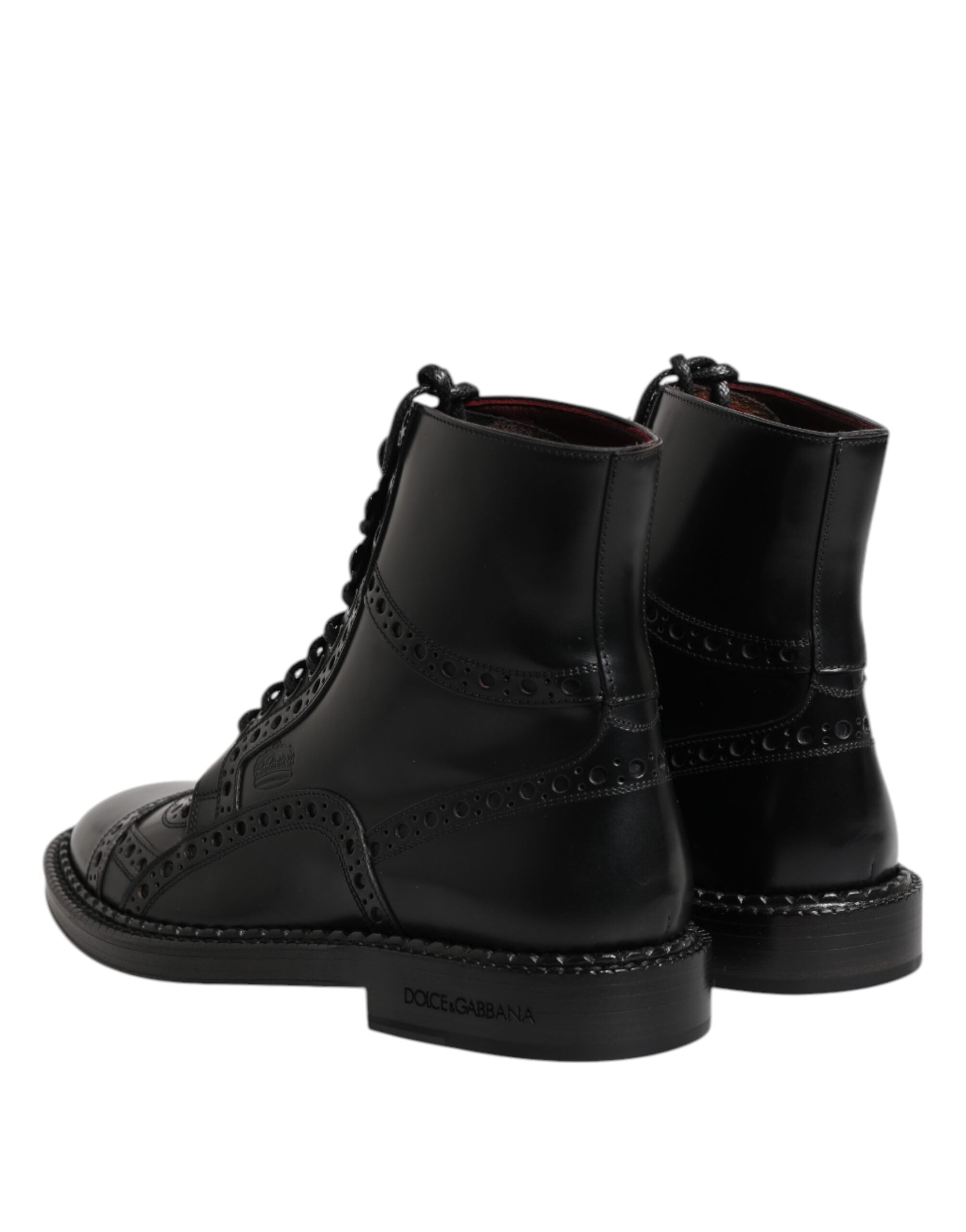 Dolce & Gabbana Black Leather Lace Up Mid Calf Boots Men's Shoes