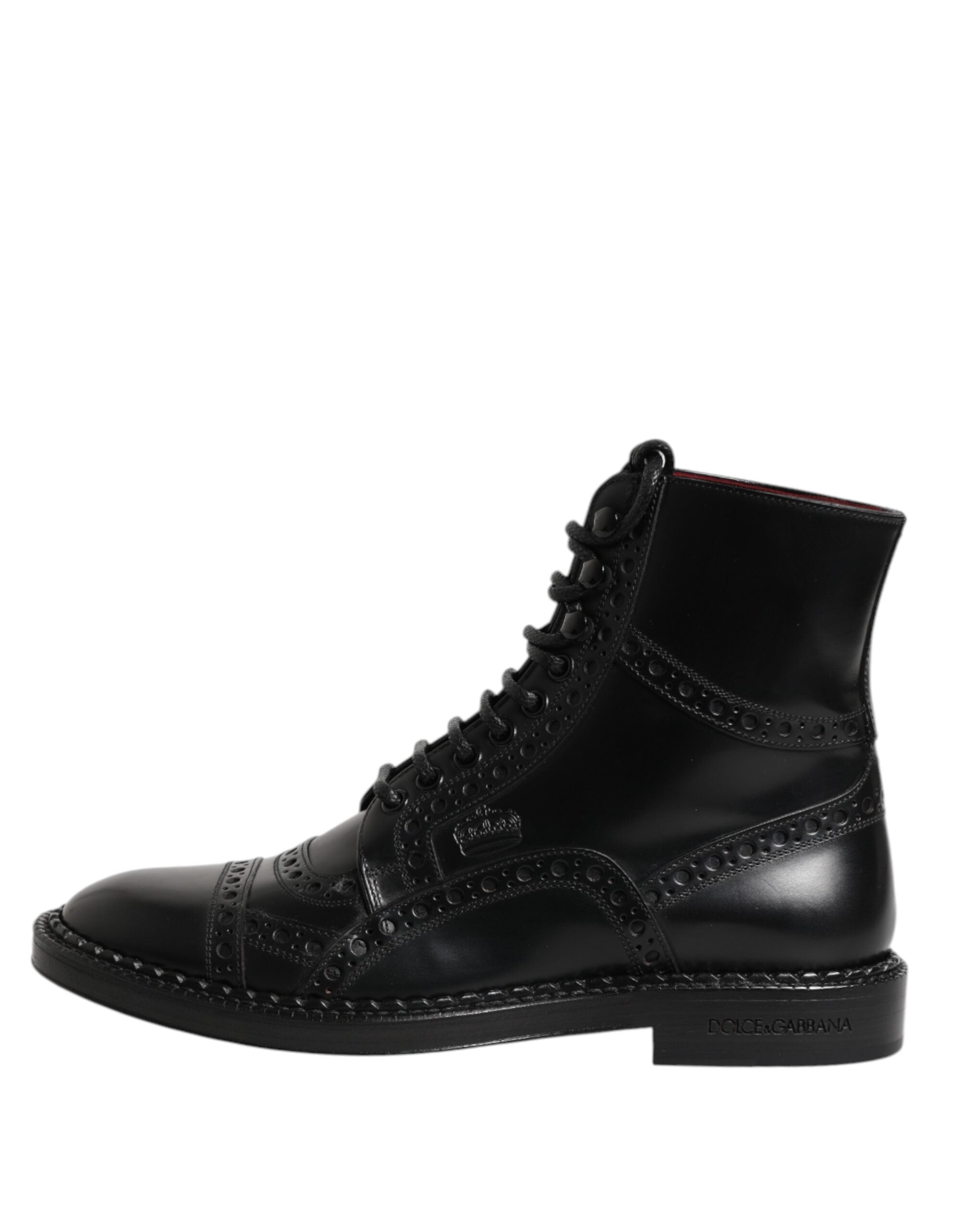 Dolce & Gabbana Black Leather Lace Up Mid Calf Boots Men's Shoes