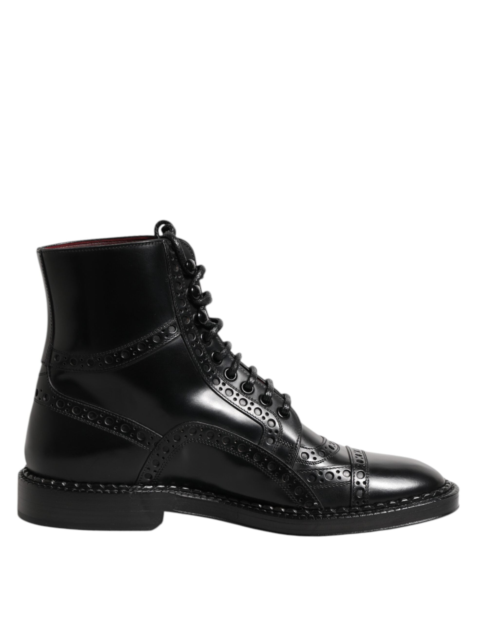 Dolce & Gabbana Black Leather Lace Up Mid Calf Boots Men's Shoes