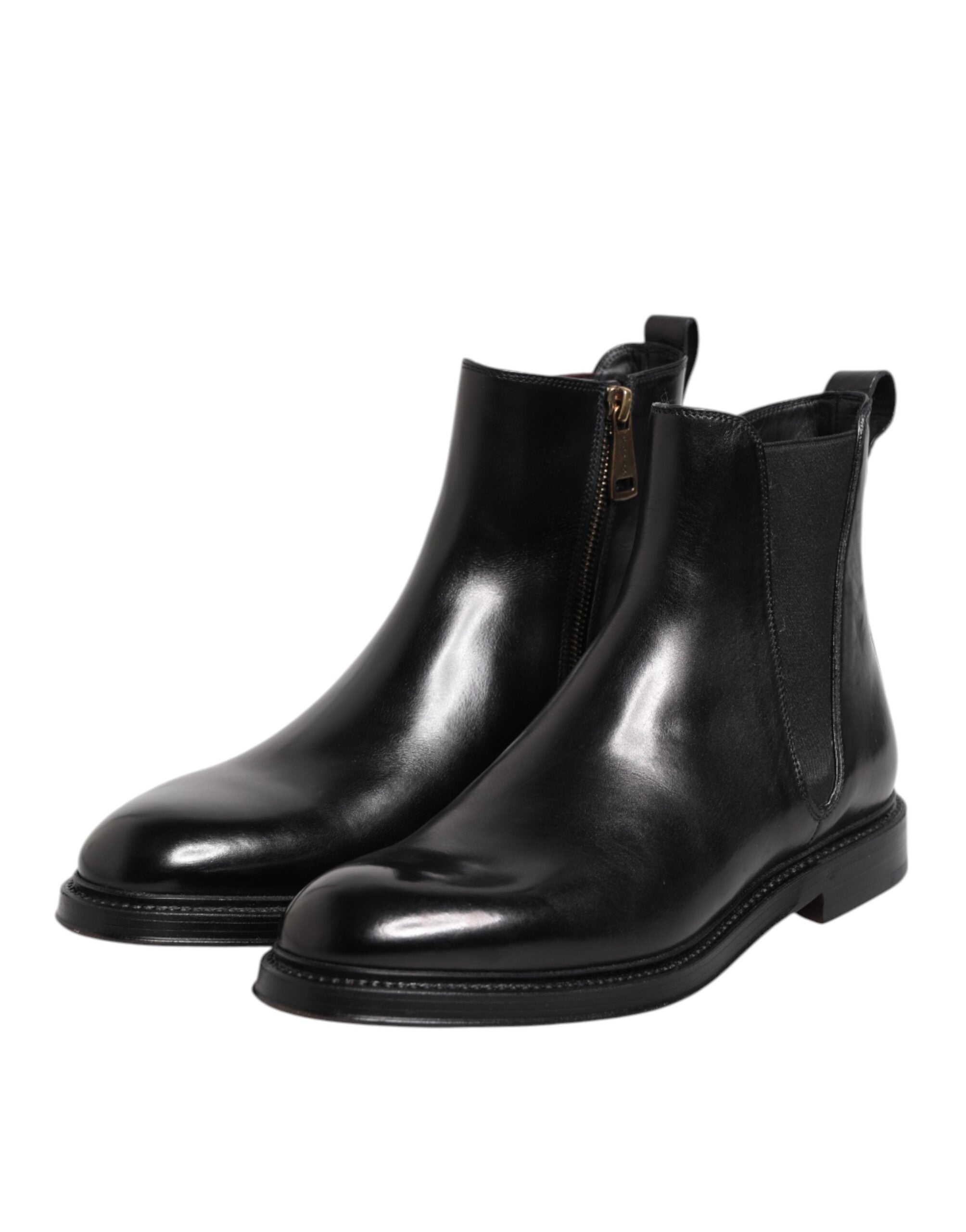 Dolce & Gabbana Black Chelsea Leather Mid Calf Boots Men's Shoes