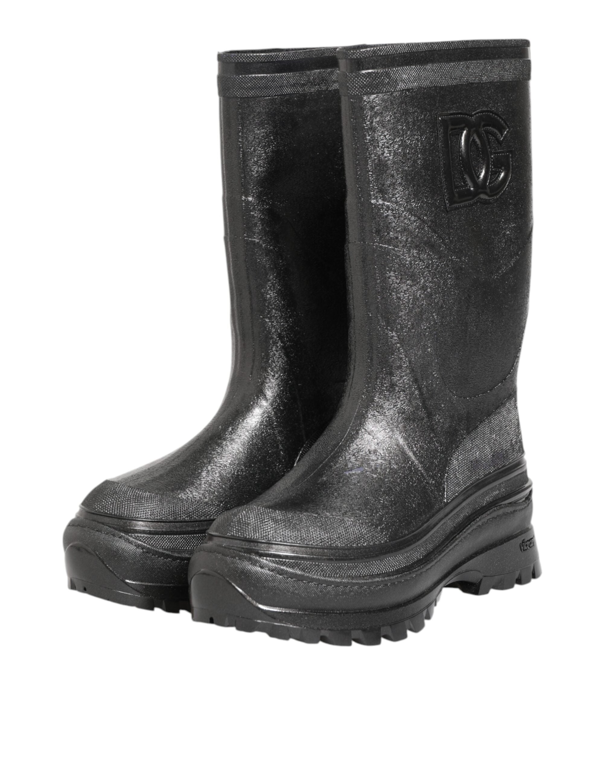 Dolce & Gabbana Metallic Gray Pull On Rain Boots Men's Shoes (Pre-Owned)
