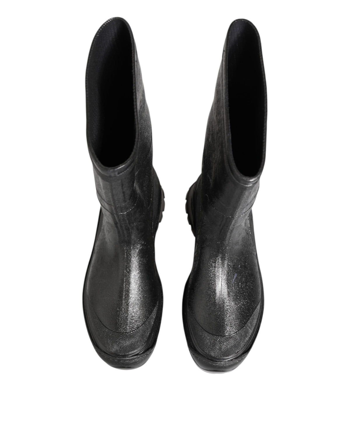 Dolce & Gabbana Metallic Black Pull On Rain Boots Men's Shoes (Pre-Owned)