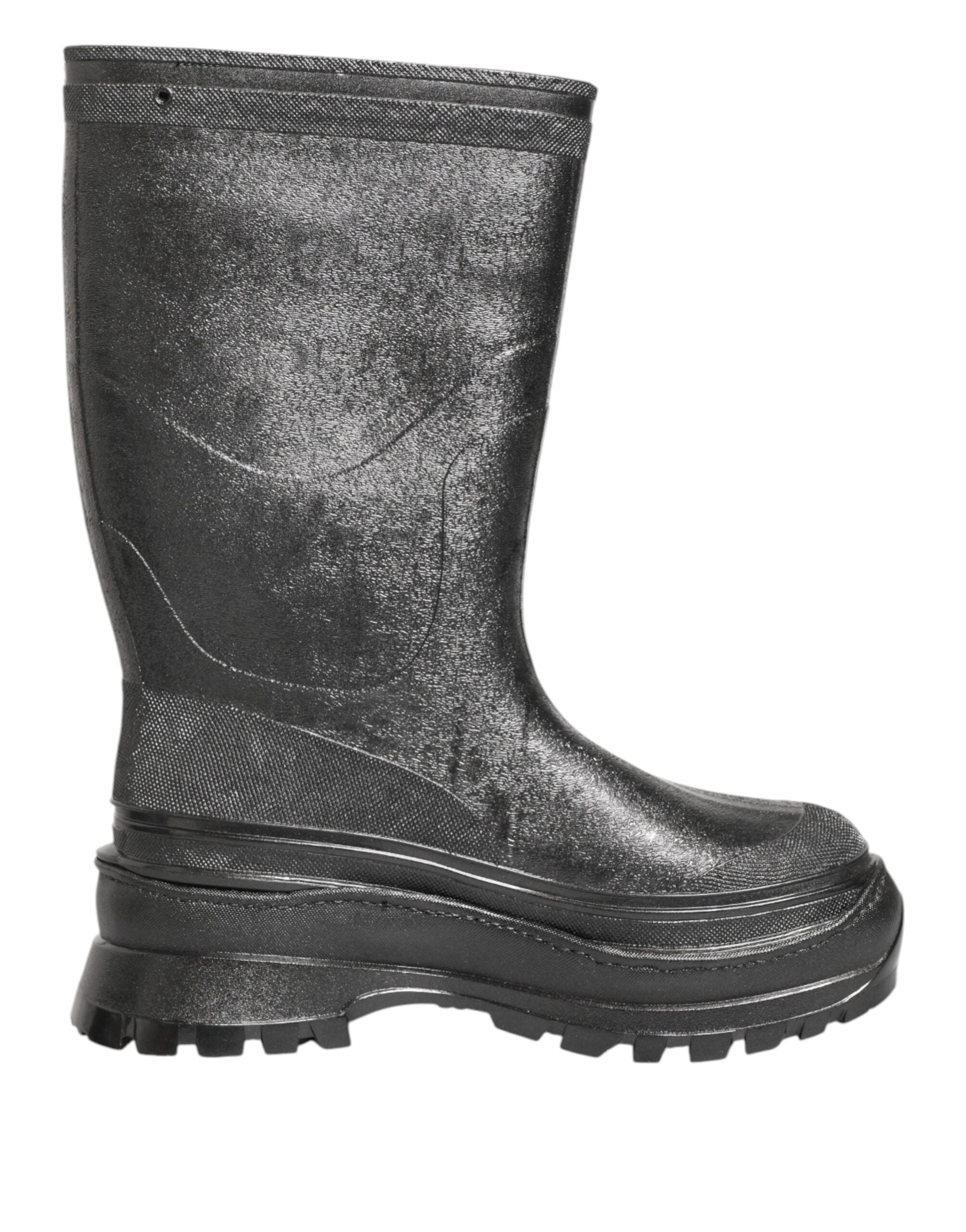 Dolce & Gabbana Metallic Black Pull On Rain Boots Men's Shoes (Pre-Owned)