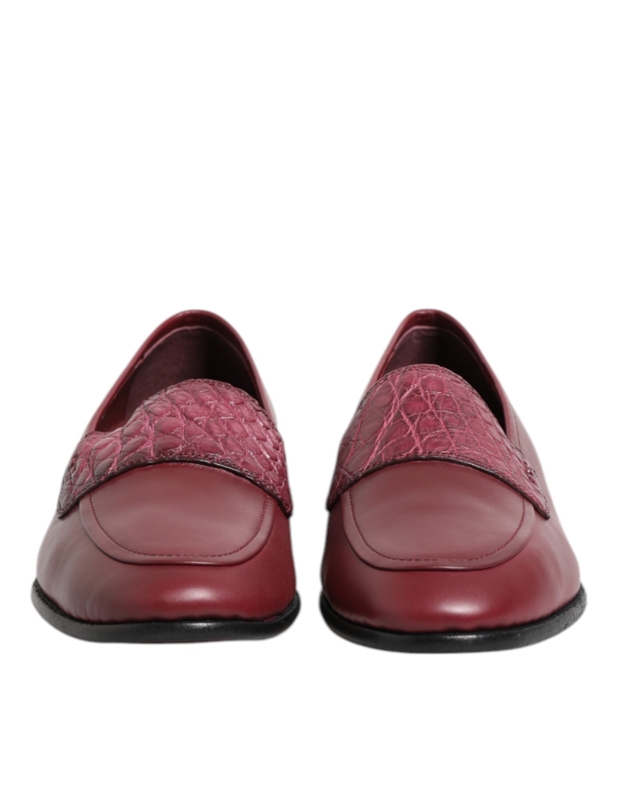 Dolce & Gabbana Burgundy Leather Formal Slip On Men's Shoes