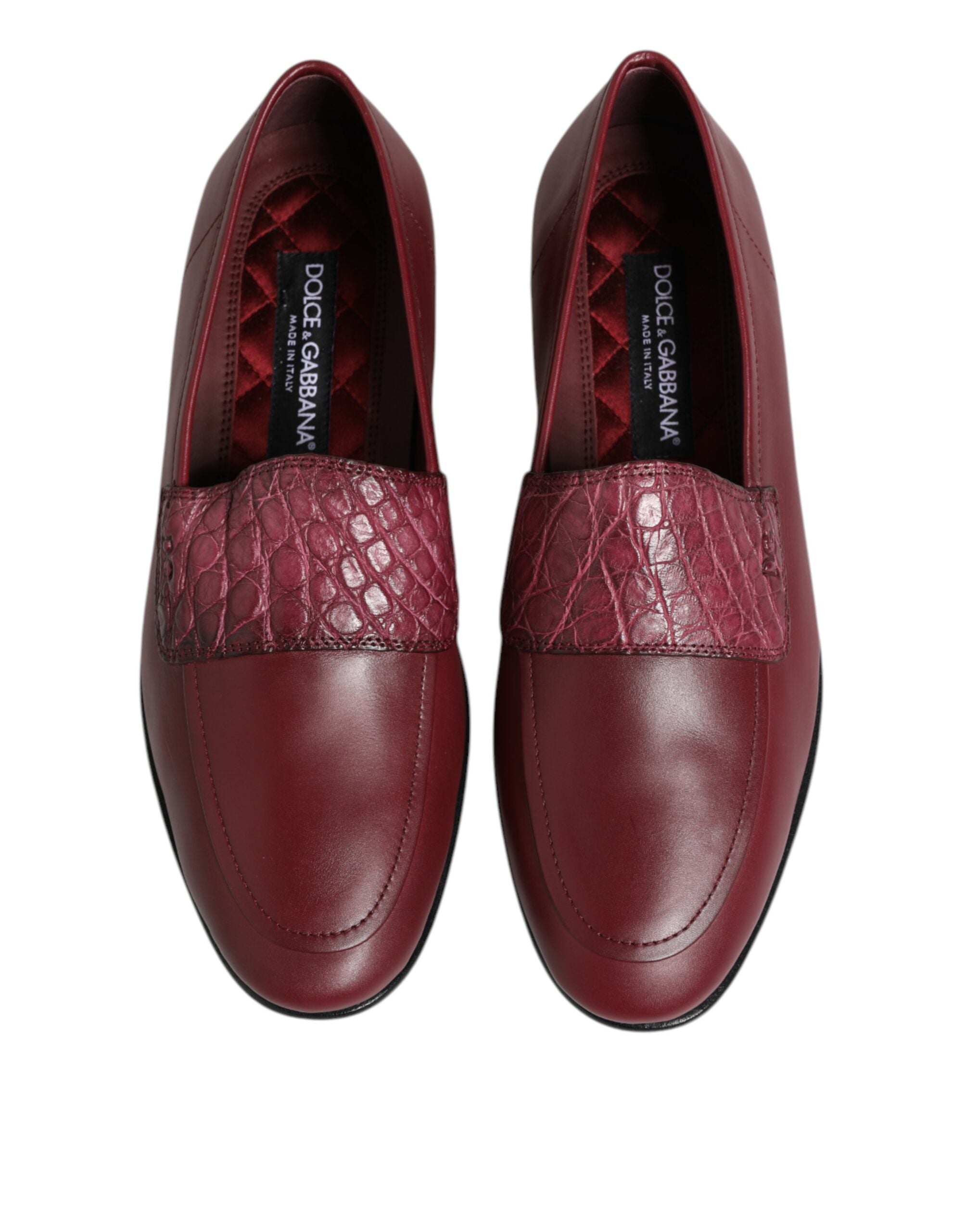 Dolce & Gabbana Burgundy Leather Formal Slip On Men's Shoes