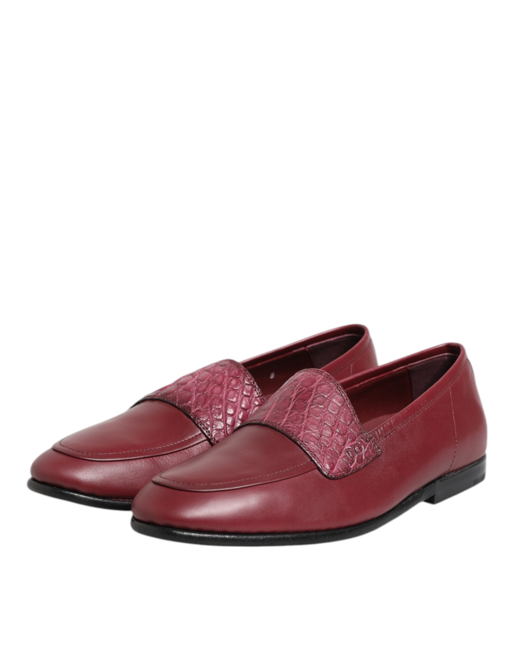 Dolce & Gabbana Burgundy Leather Formal Slip On Men's Shoes