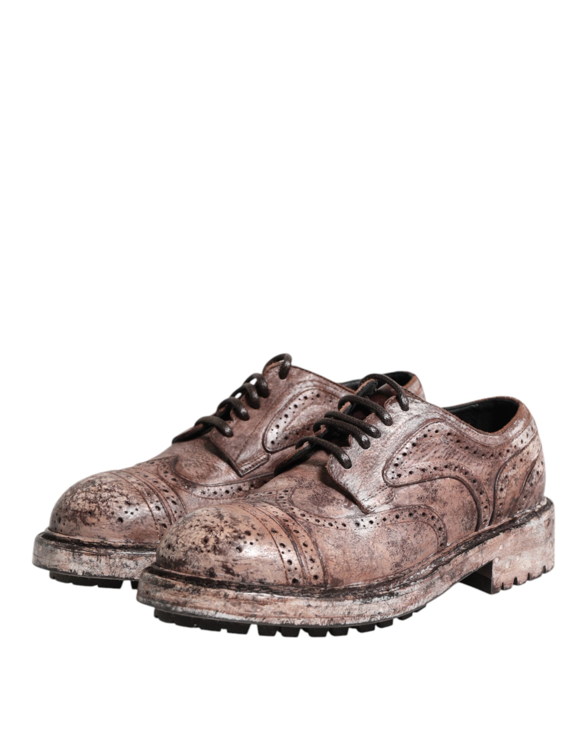 Dolce & Gabbana Brown Leather Distressed Brogue Lace Up Men's Shoes (Pre-Owned)