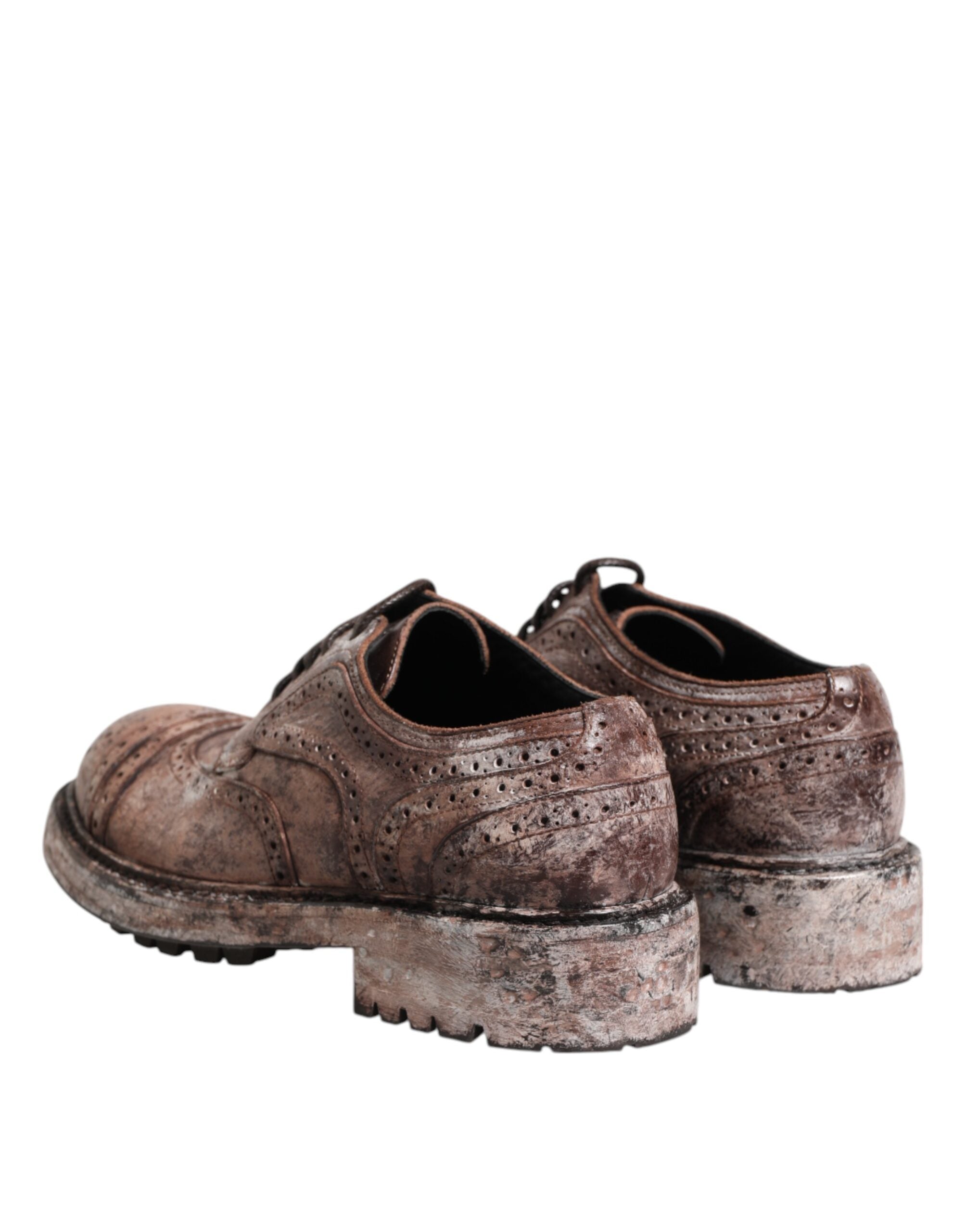 Dolce & Gabbana Brown Leather Distressed Brogue Lace Up Men's Shoes (Pre-Owned)