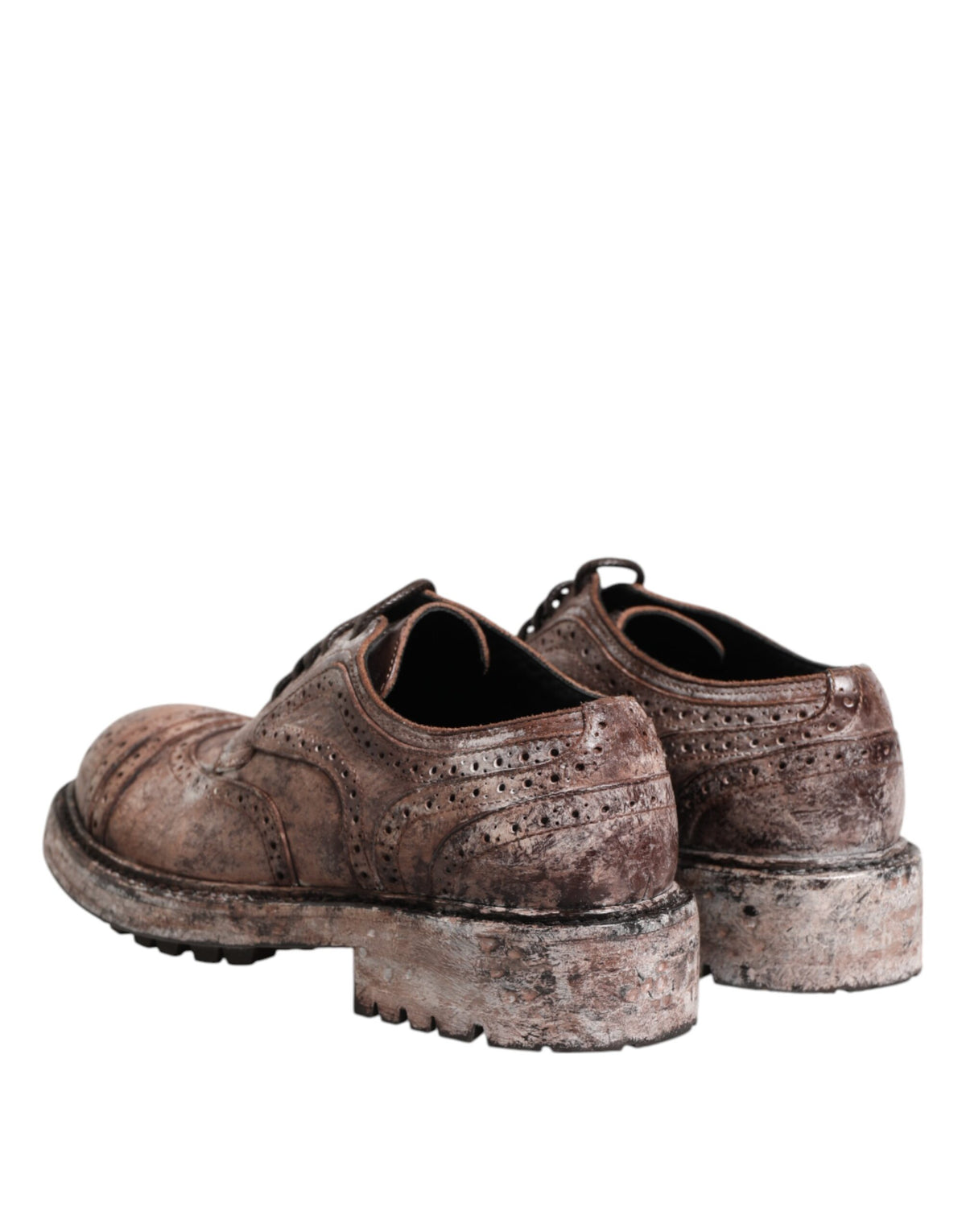 Dolce & Gabbana Brown Leather Distressed Brogue Lace Up Men's Shoes (Pre-Owned)