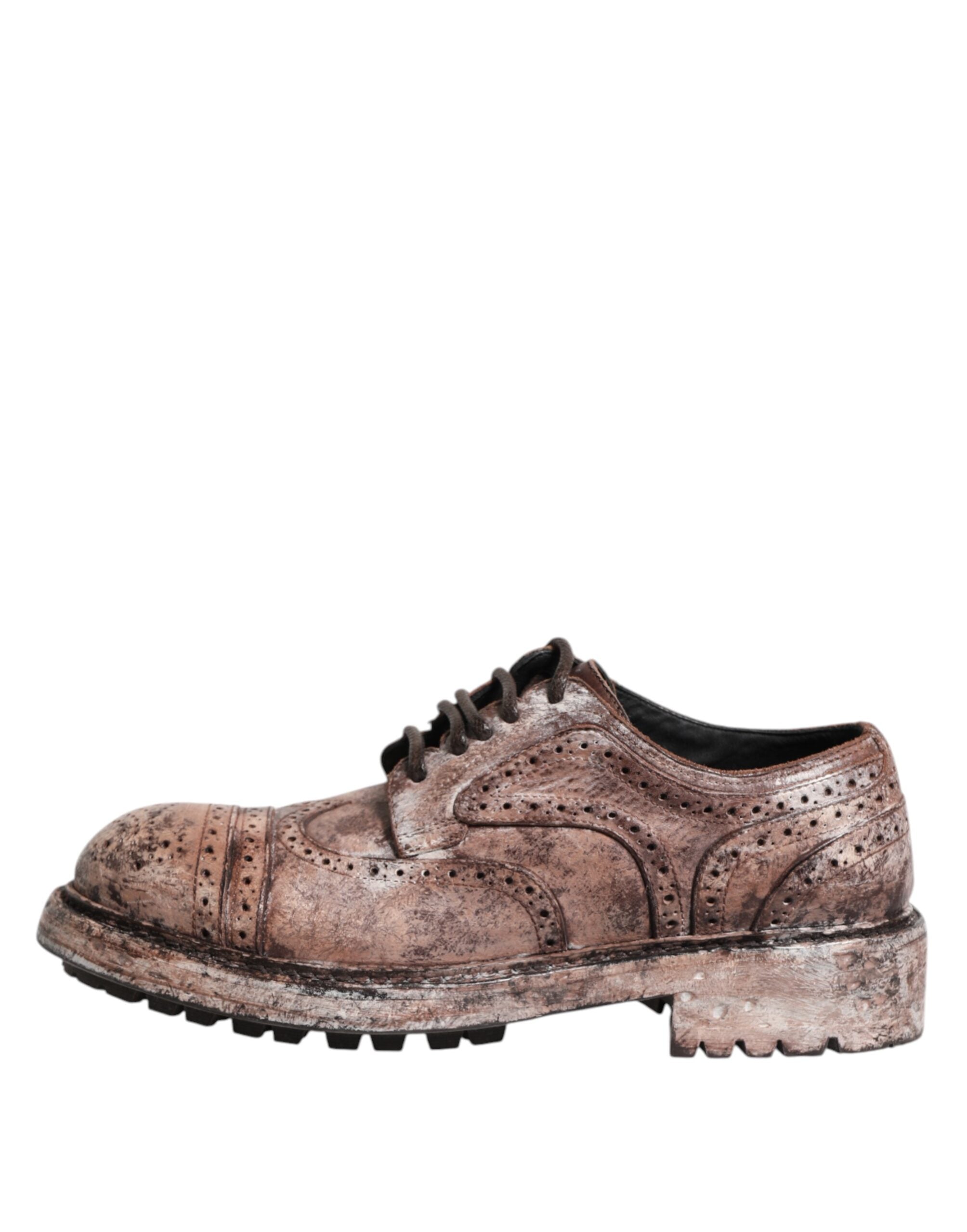 Dolce & Gabbana Brown Leather Distressed Brogue Lace Up Men's Shoes (Pre-Owned)