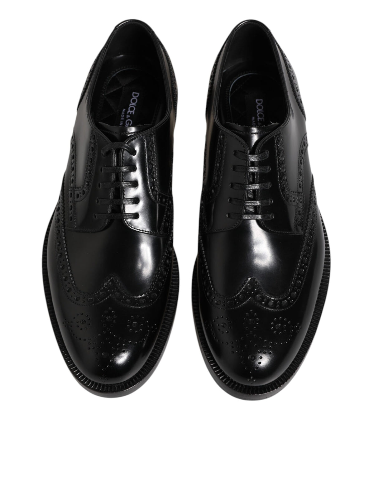 Dolce & Gabbana Black Leather Derby Wingtip Formal Men's Shoes