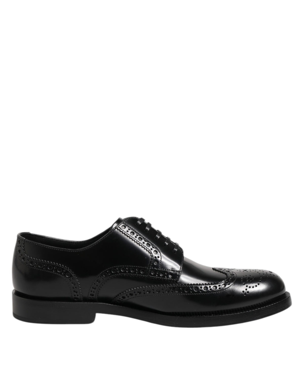 Dolce & Gabbana Black Leather Derby Wingtip Formal Men's Shoes