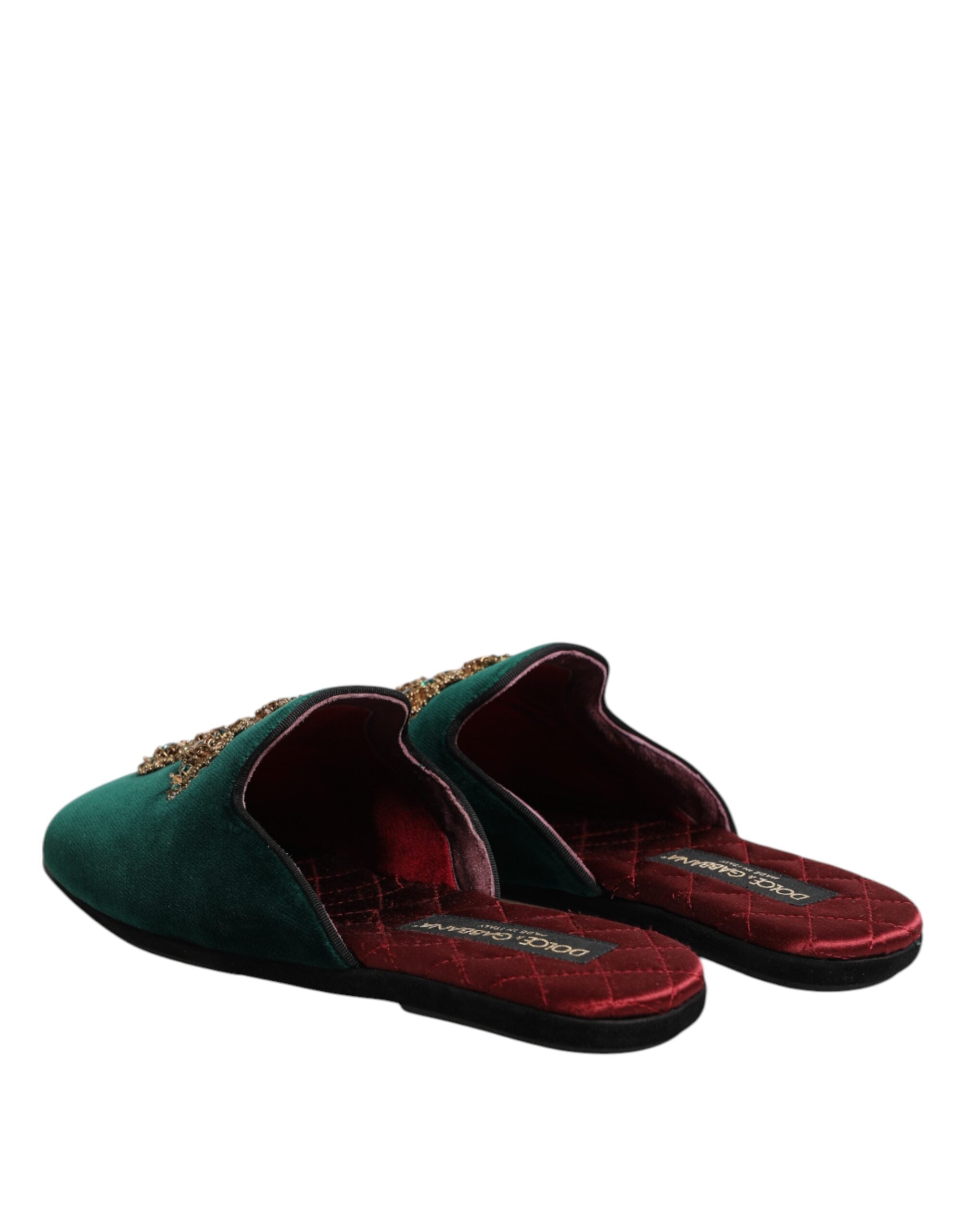 Dolce & Gabbana Green Velvet Cross Embellished Slippers Men's Shoes