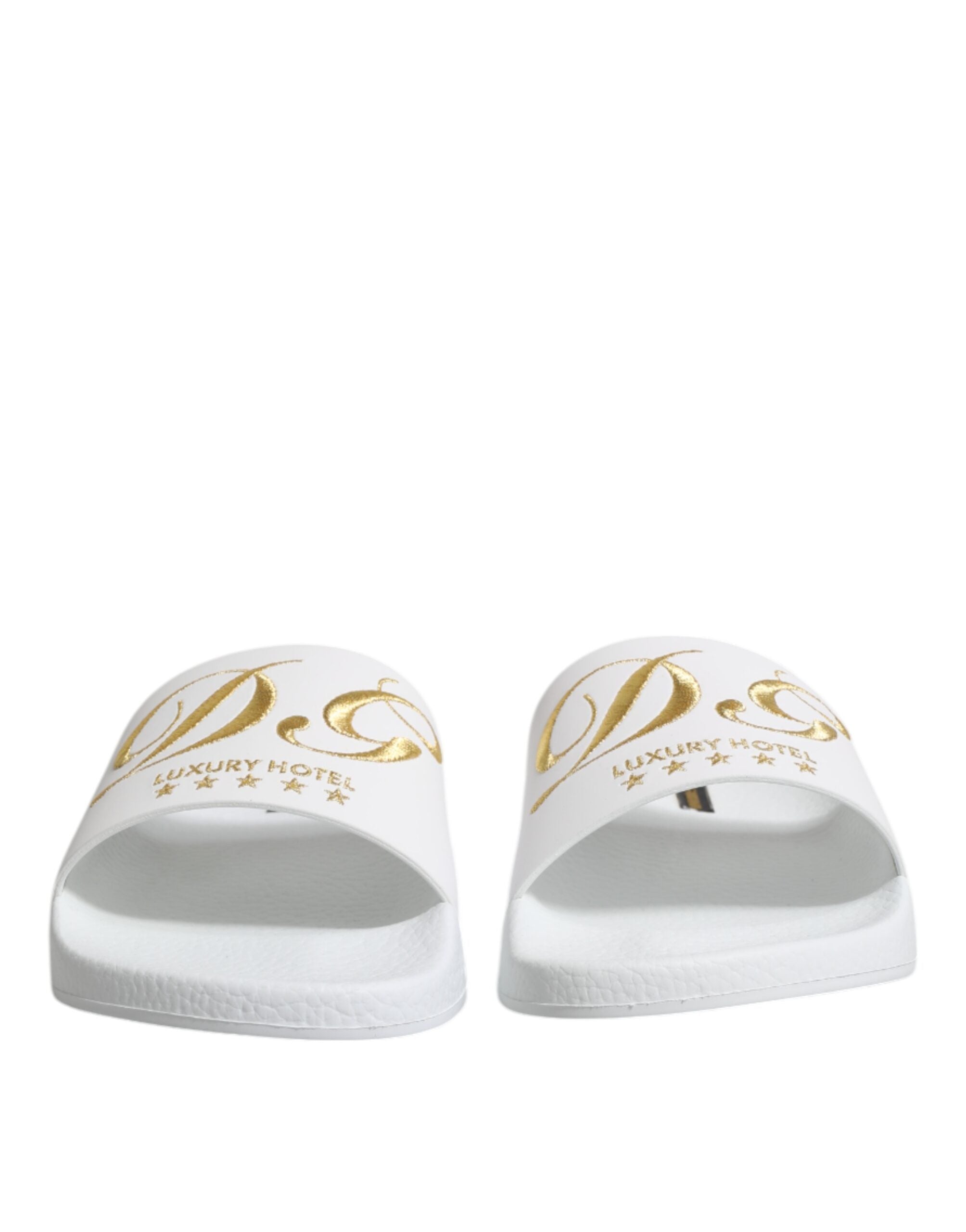 Dolce & Gabbana White Leather Slides Sandals Beachwear Men's Shoes