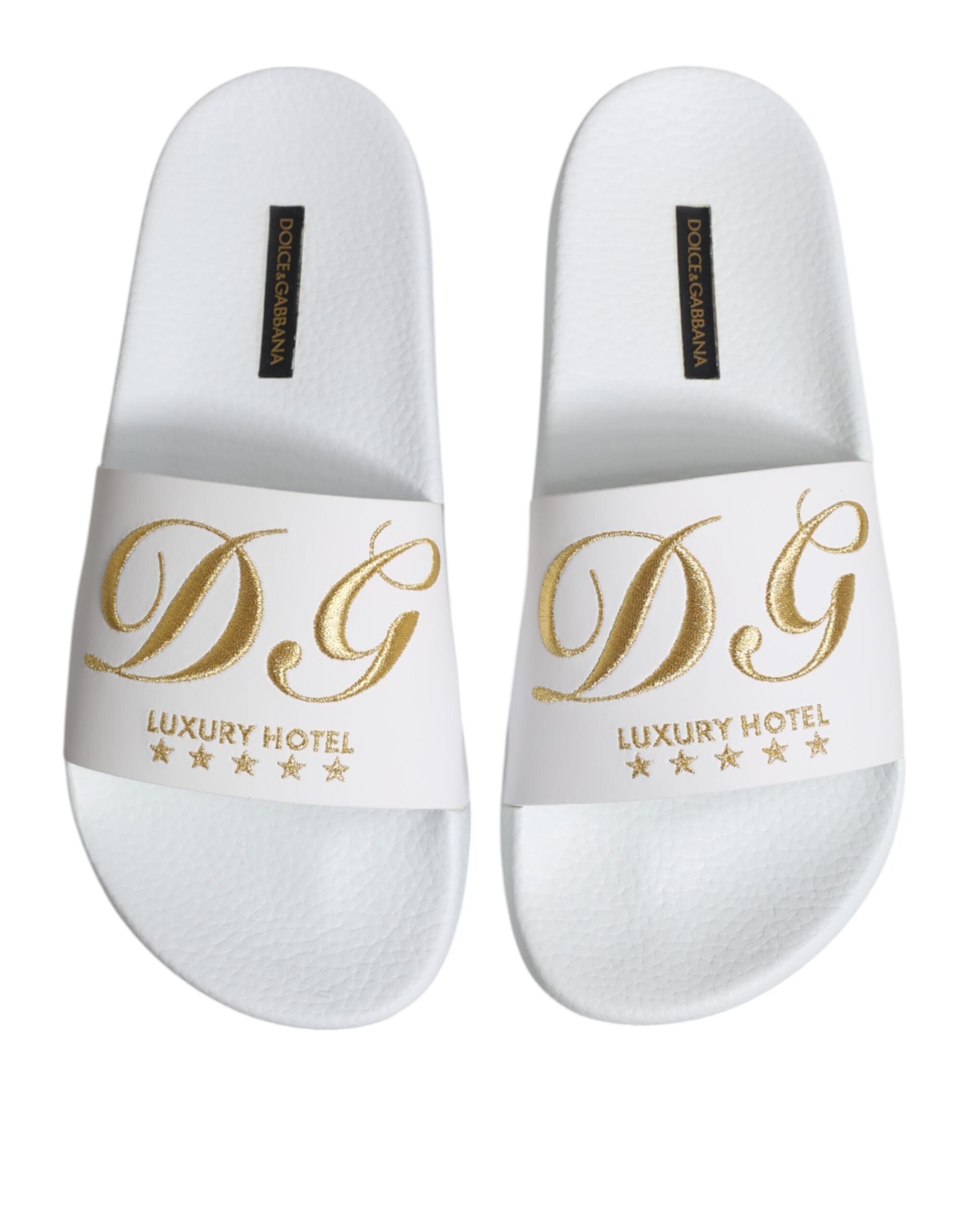 Dolce & Gabbana White Leather Slides Sandals Beachwear Men's Shoes