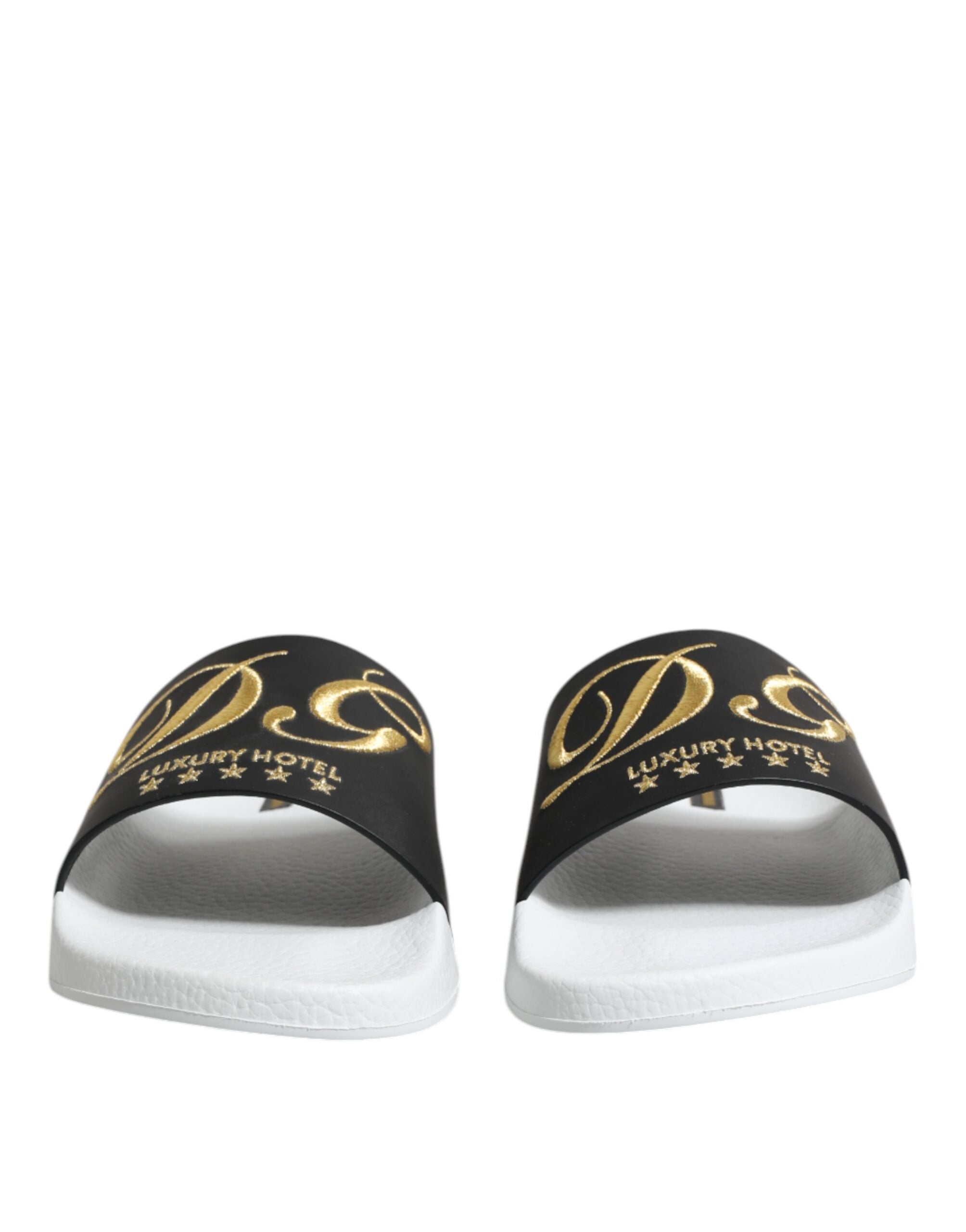 Dolce & Gabbana White Black Leather Sandals Beachwear Men's Shoes
