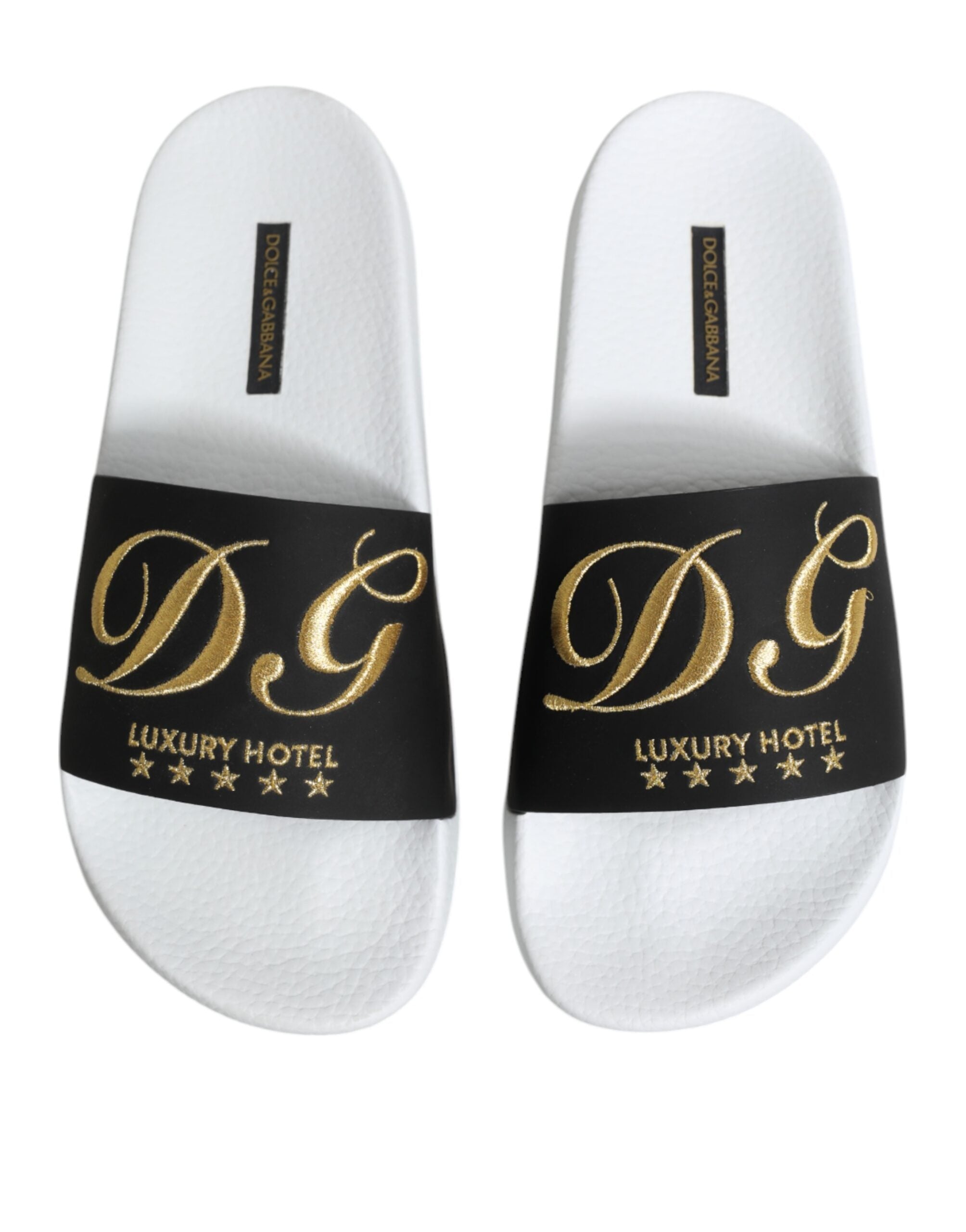 Dolce & Gabbana White Black Leather Sandals Beachwear Men's Shoes