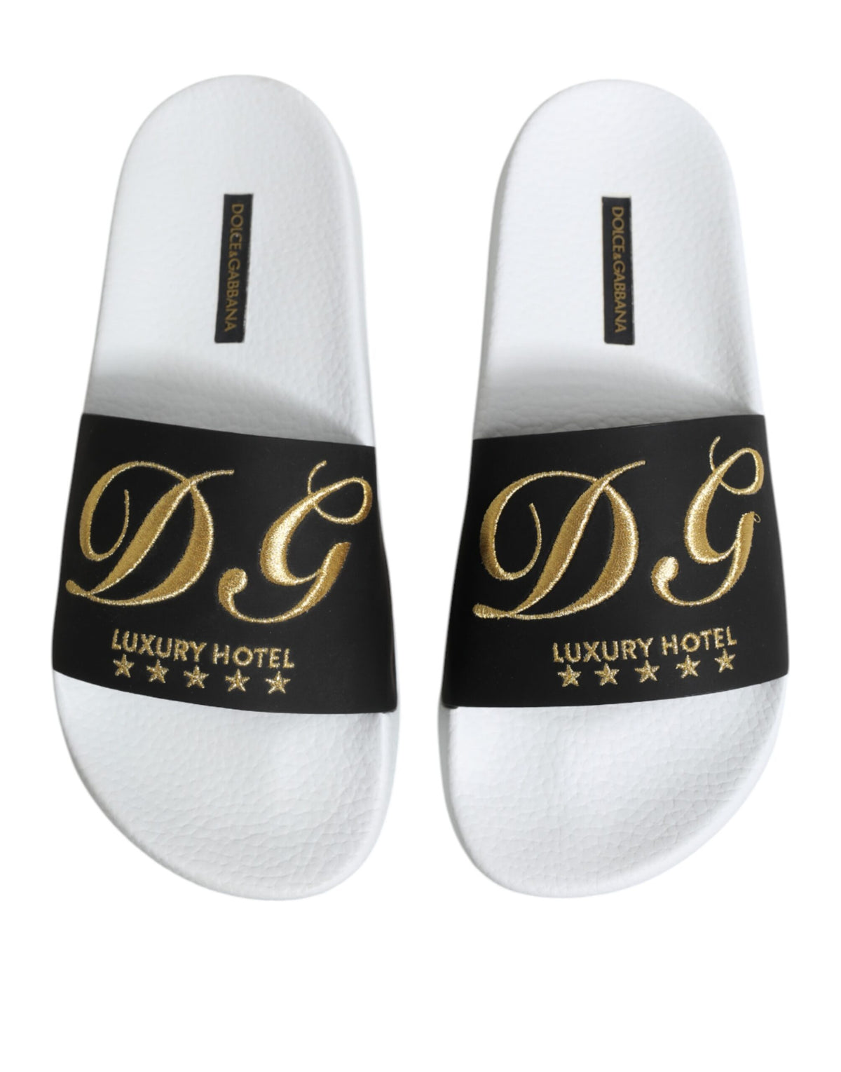 Dolce & Gabbana White Black Leather Sandals Beachwear Men's Shoes