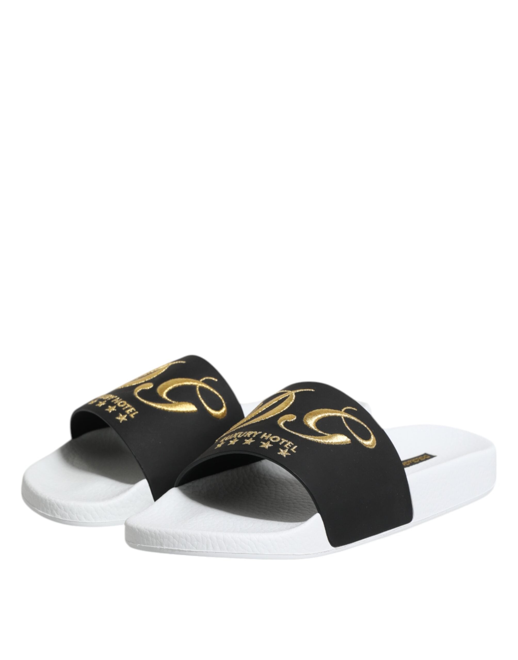 Dolce & Gabbana White Black Leather Sandals Beachwear Men's Shoes