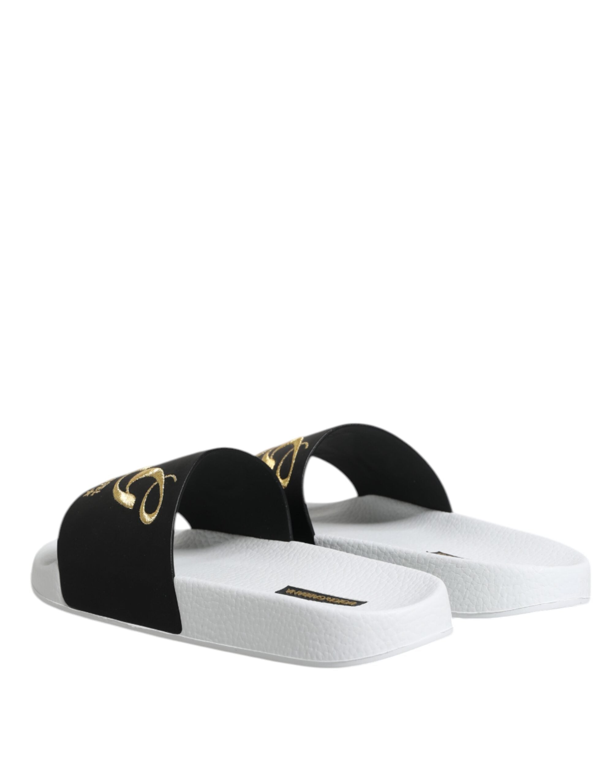 Dolce & Gabbana White Black Leather Sandals Beachwear Men's Shoes